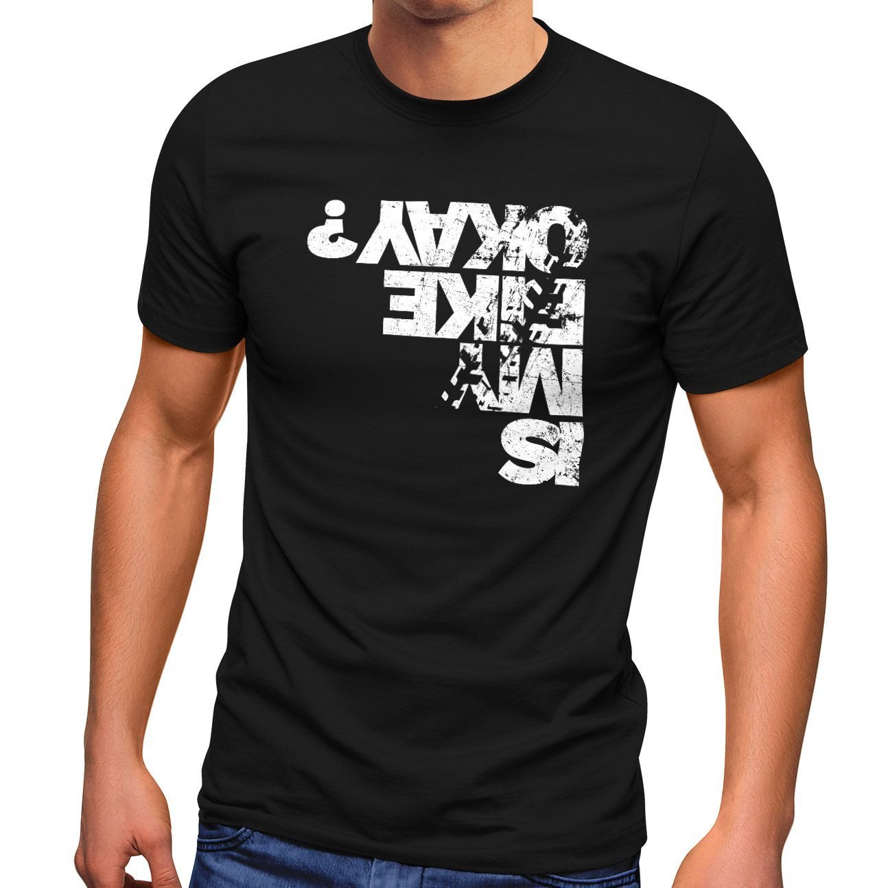 Print-Shirt Herren T-Shirt Fahrrad Sprüche Is my Bike Okay ? ironisch lustig MTB