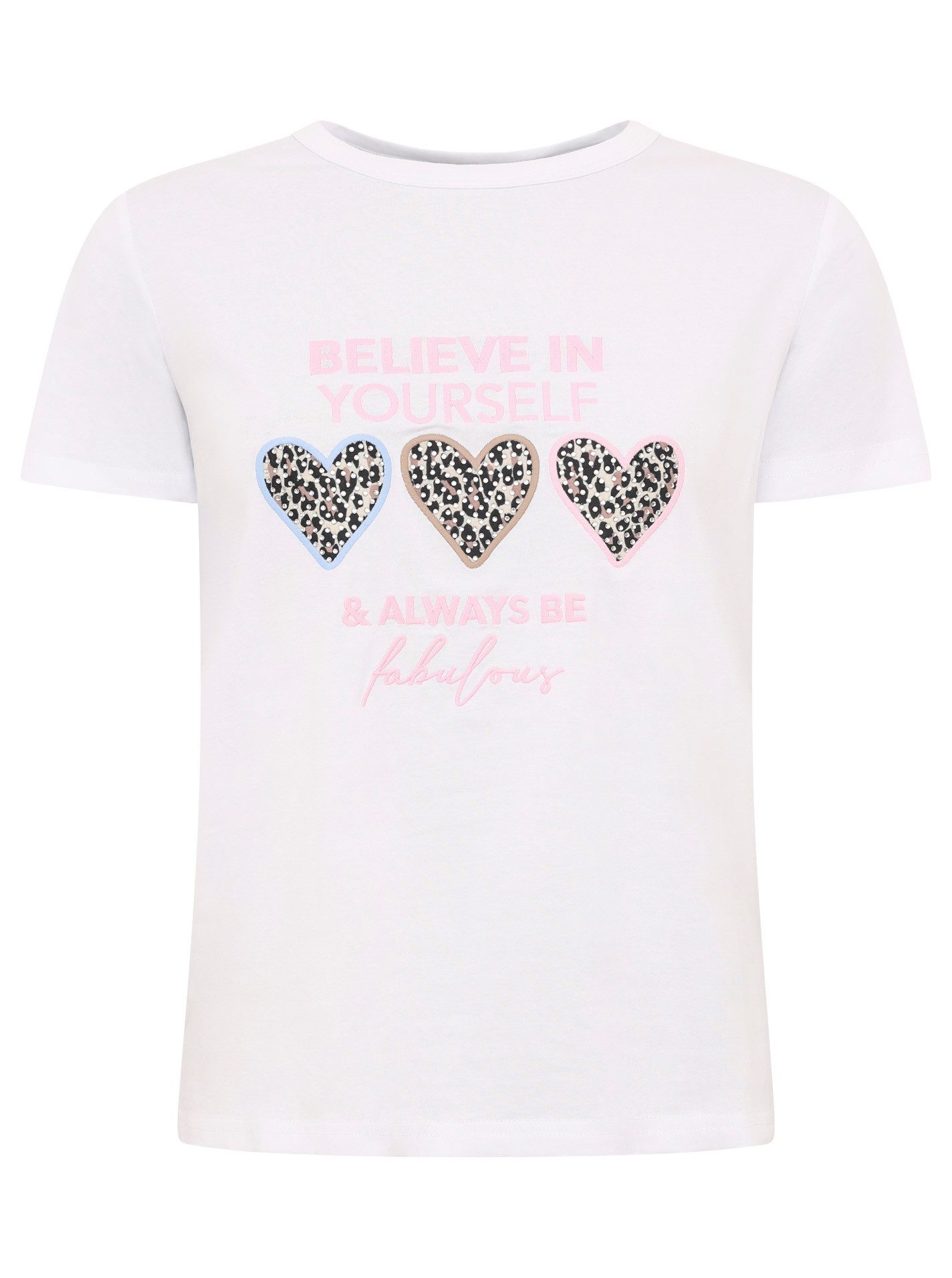 Zwillingsherz T-Shirt "Always Believe" Stickerei, Leoherzen, Rundhals, kurzarm