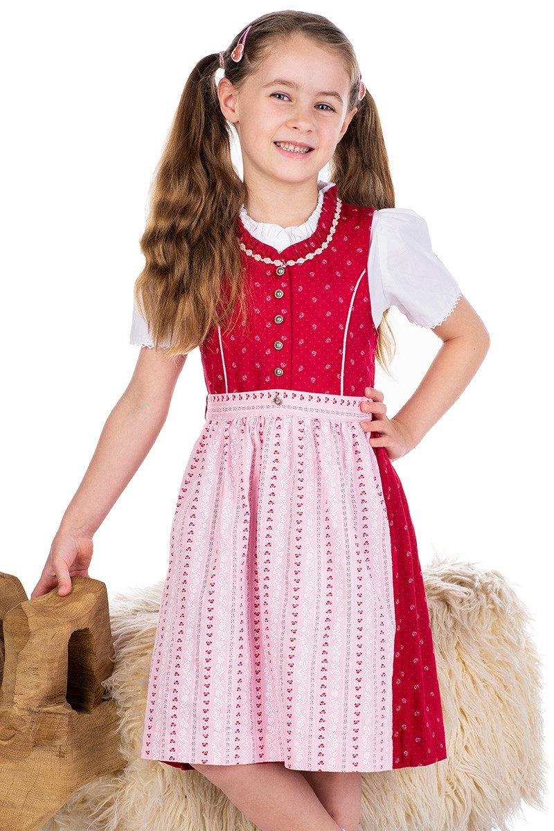 Isar-Trachten Dirndl Kinderdirndl 3tlg. - ALEA - rot/rosa
