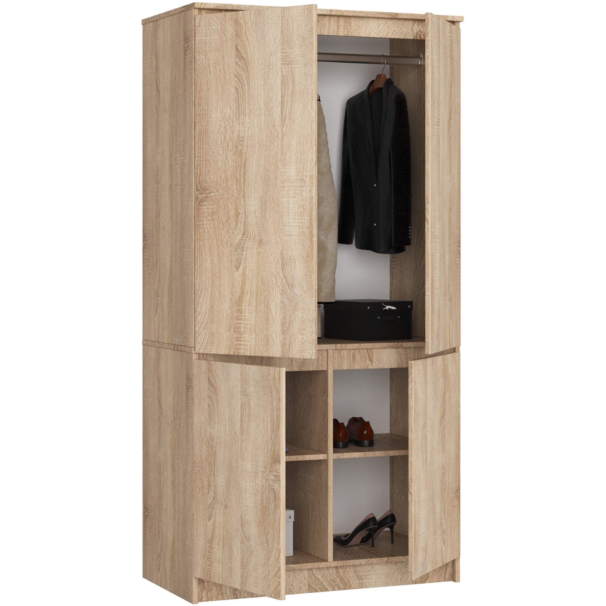 Raumhirsch Furniture Kleiderschrank Moderner Garderobenschrank - Vielseitiger Stauraum - Kleiderschrank Kleiderschrank, vierflügelig, Sonoma-Eiche, Soft-Close