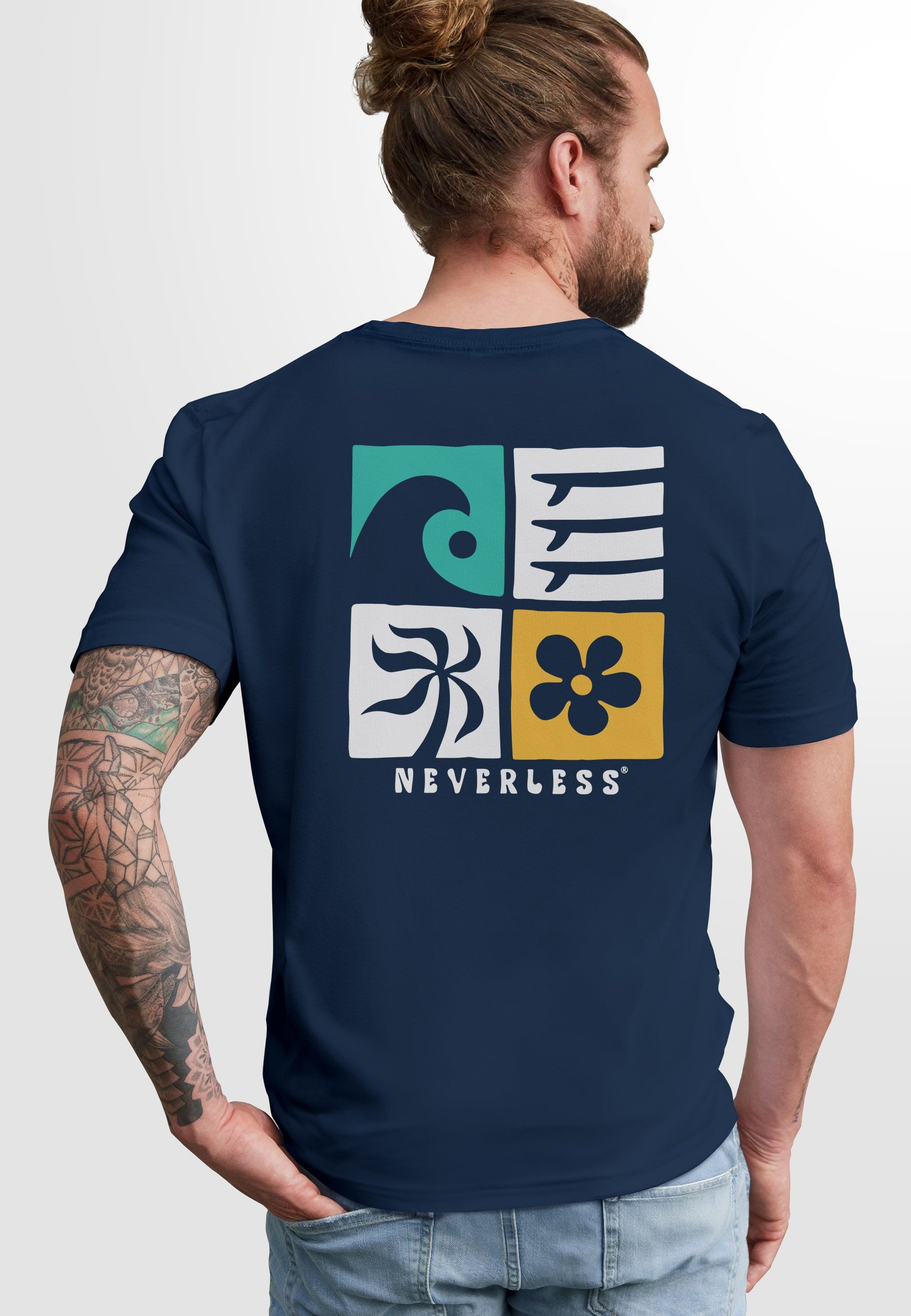 Neverless Print-Shirt Herren T-Shirt Backprint Surfing günstig online kaufen