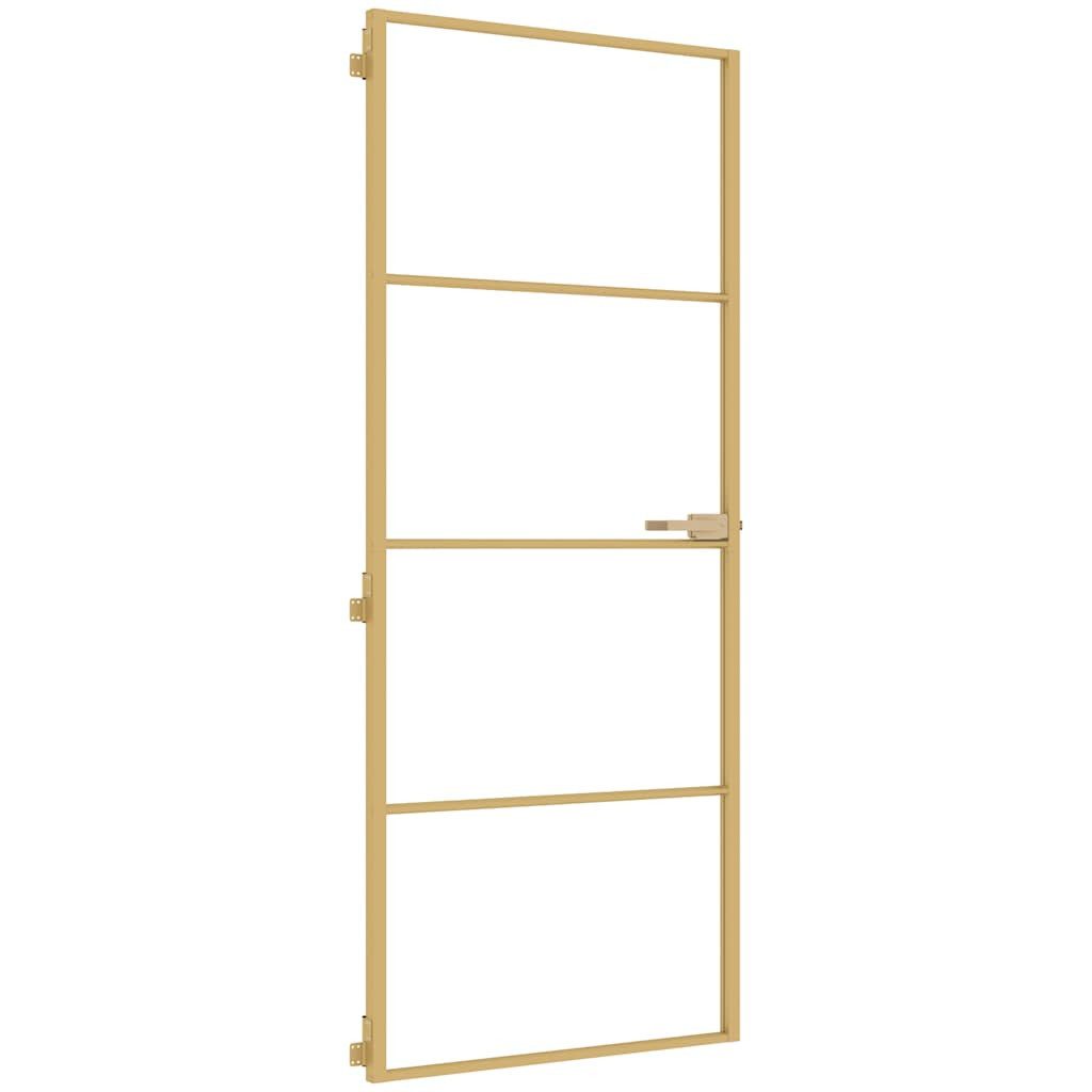 vidaXL Haustür Innentür Schlank Golden 83x201,5 cm Hartglas und Aluminium (1-St)