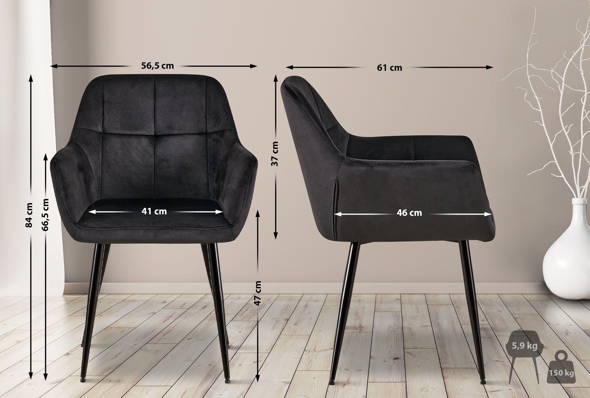 CLP Esszimmerstuhl Emia (2er Set, 2 St), Armlehnstuhl mit Metallgestell günstig online kaufen