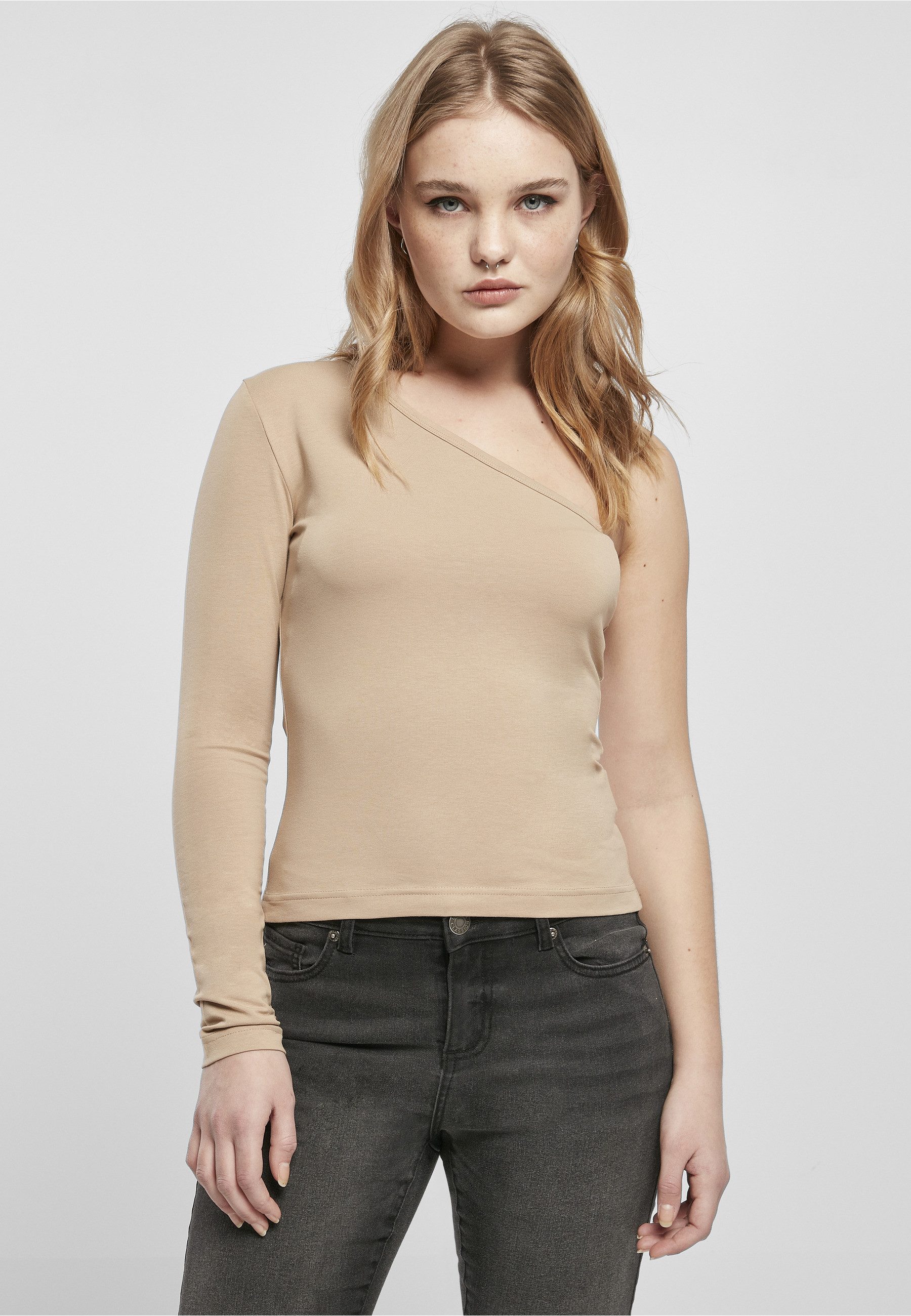 URBAN CLASSICS Langarmshirt Urban Classics Damen Ladies Asymmetric Longsleeve (1-tlg)