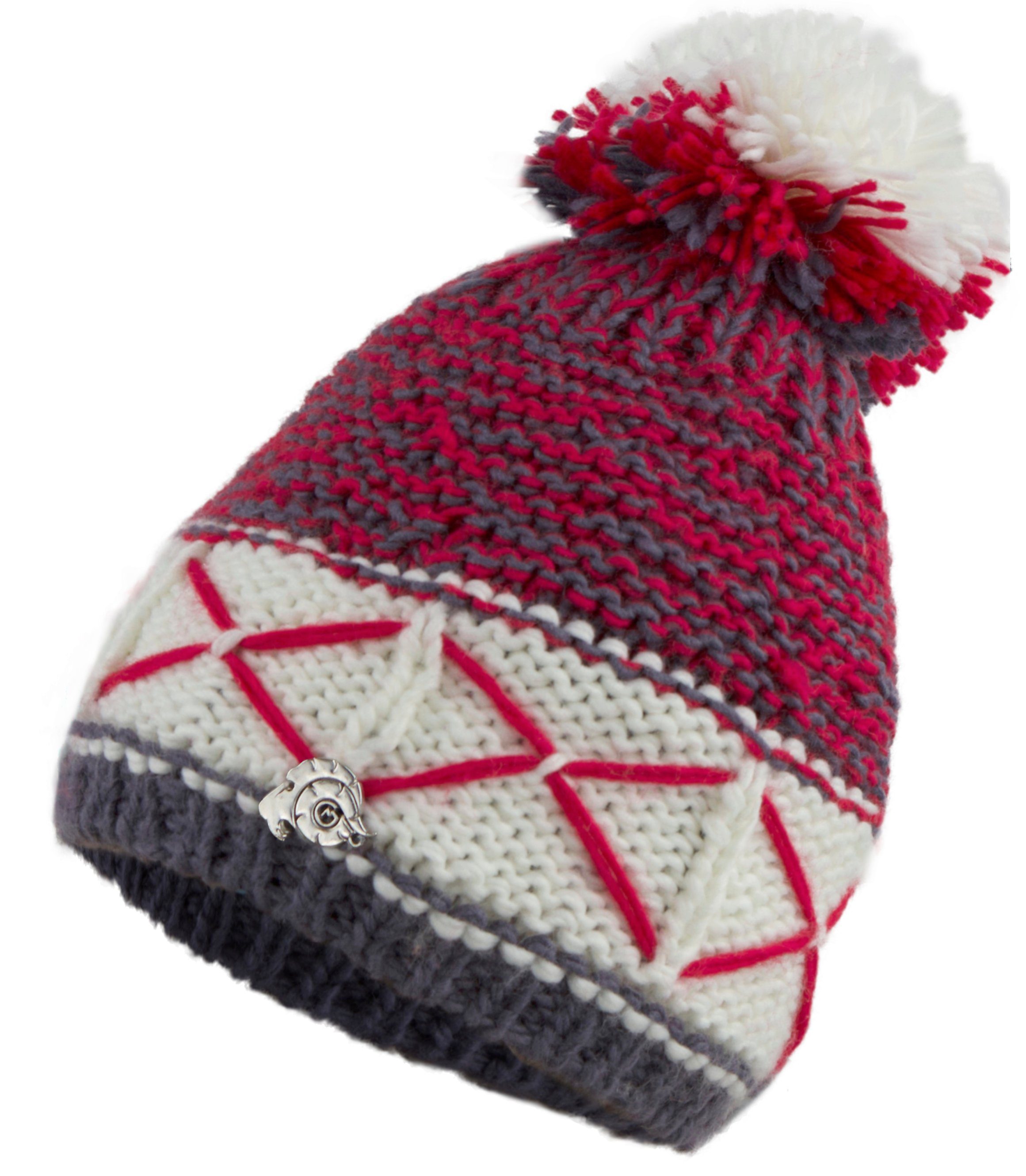[Im Angebot zum niedrigsten Online-Preis] GUGGEN Mountain Bommelmütze GUGGEN Wintermütze Rot-Weiß Stickmütze Mountain K013 Bommelmütze