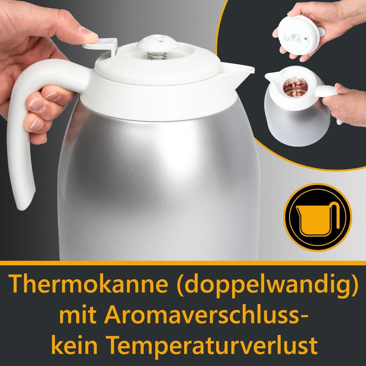 Thermokanne KA 8-10 3327, Kaffeemaschine Filterkaffeemaschine für weiß CLATRONIC Tassen,