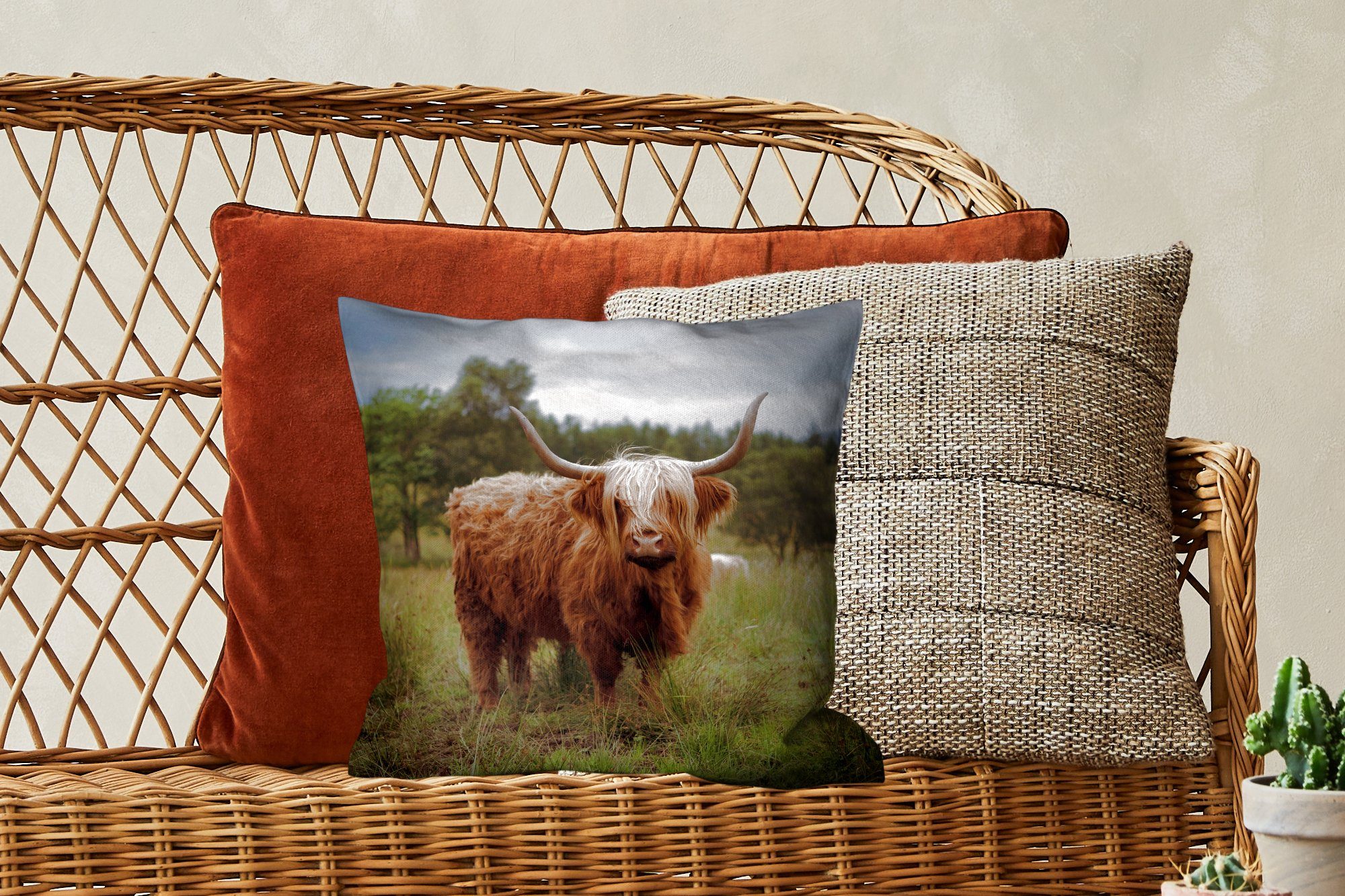 MuchoWow Dekokissen Schottischer Highlander - Schlafzimmer, Kuh, Deko, Sofakissen Füllung - für Zierkissen mit Wohzimmer, Tiere