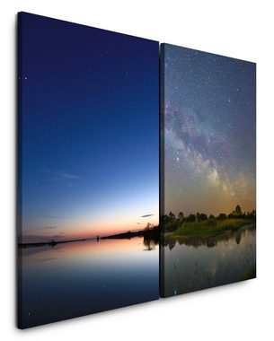 Sinus Art Leinwandbild 2 Bilder je 60x90cm Horizont Meer Nachthimmel Sternenhimmel Galaxie Sommernacht Astrofotografie