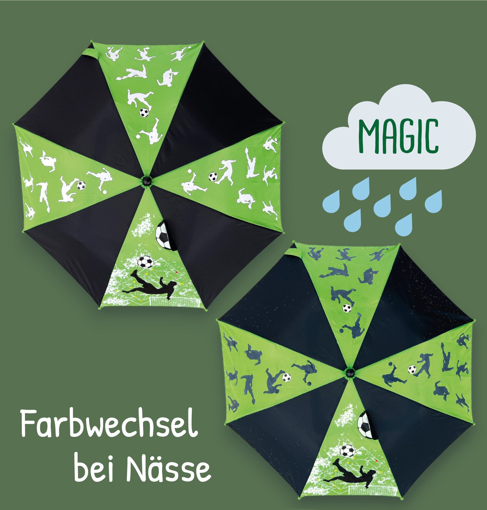 HECKBO Taschenregenschirm Magic Kinder Jungen Mädchen Regenschirm wechselt bei Regen die Farbe, mit Reflektoren an der Seite