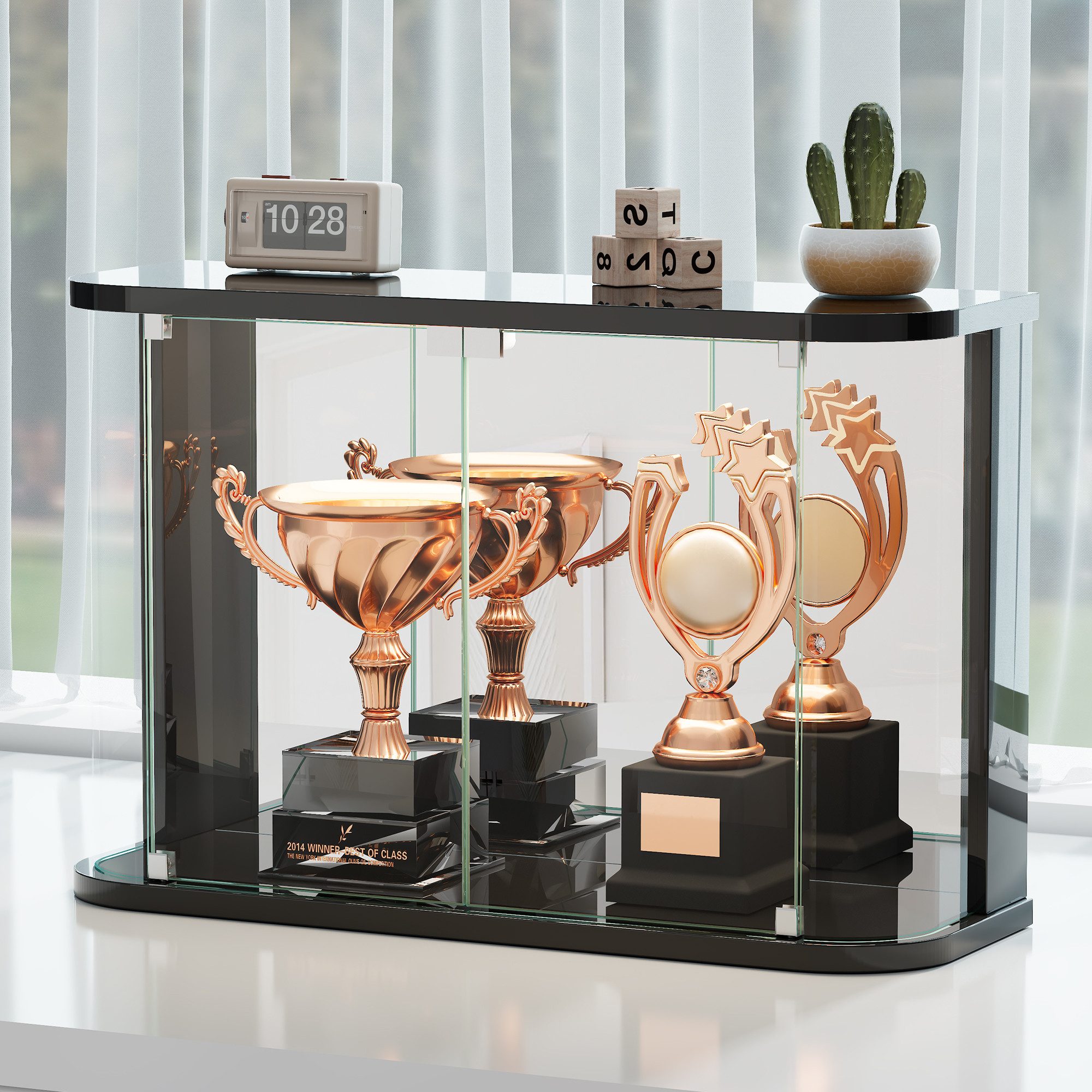 LVSOMT Glasvitrine mit LED Beleuchtung, Sammlerstücke Präsentieren (1-St) Figuren Aufbewahren, Temperglas, Push-to-open