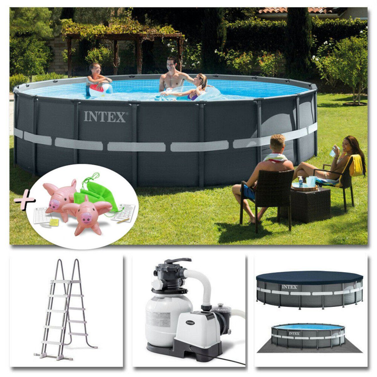 Intex Pool 26330GN - Ultra XTR FramePool-Set (549x132cm) + aufblasbare  Schwimmtiere