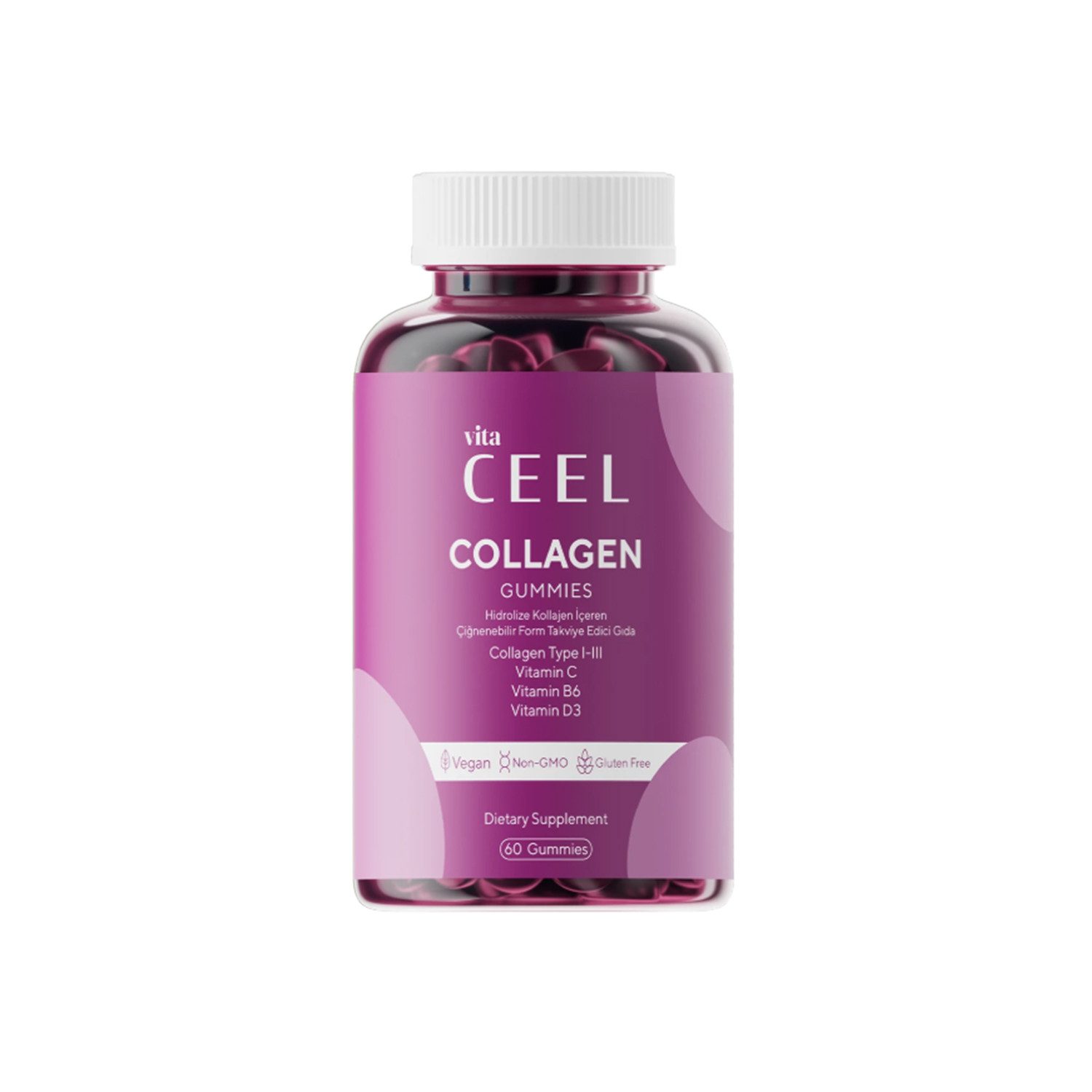 VİTA CEEL COLLAGEN TABLETTEN–Typ1–3 C, B6, D3 für gesundes Haar, strahlende Haut Kapseln, 240 g, Kollagen Tabletten – Typ I & III, leicht einzunehmen, vegan