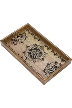 Marrakesch Orient & Mediterran Interior Tablett Orientalisches eckiges Tablett aus Mango Holz Arash 38cm, Holz, Handarbeit