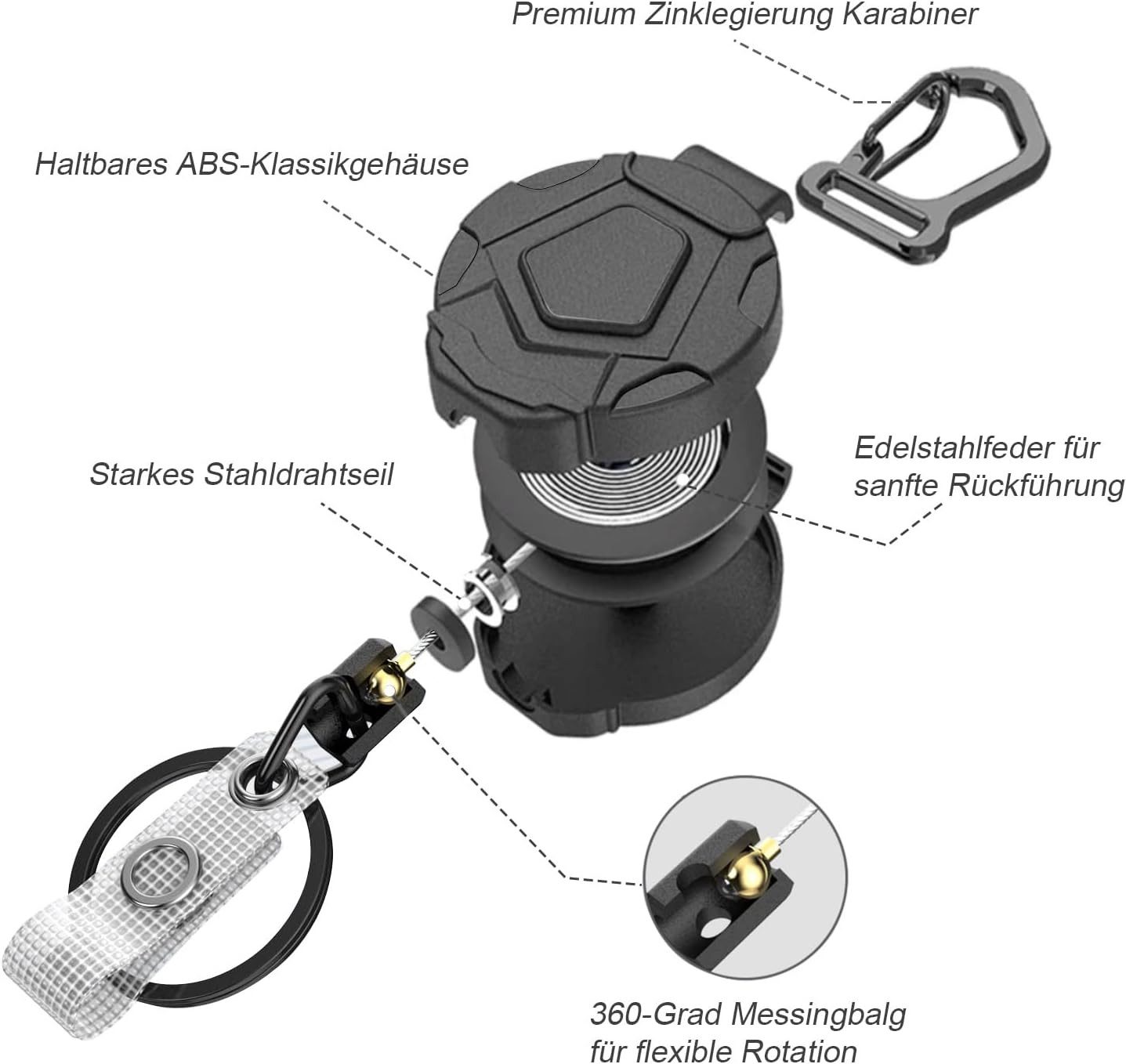 Comfy Mate Schlüsselanhänger Ausziehbarer Schlüsselhalter mit Stahlseil und günstig online kaufen