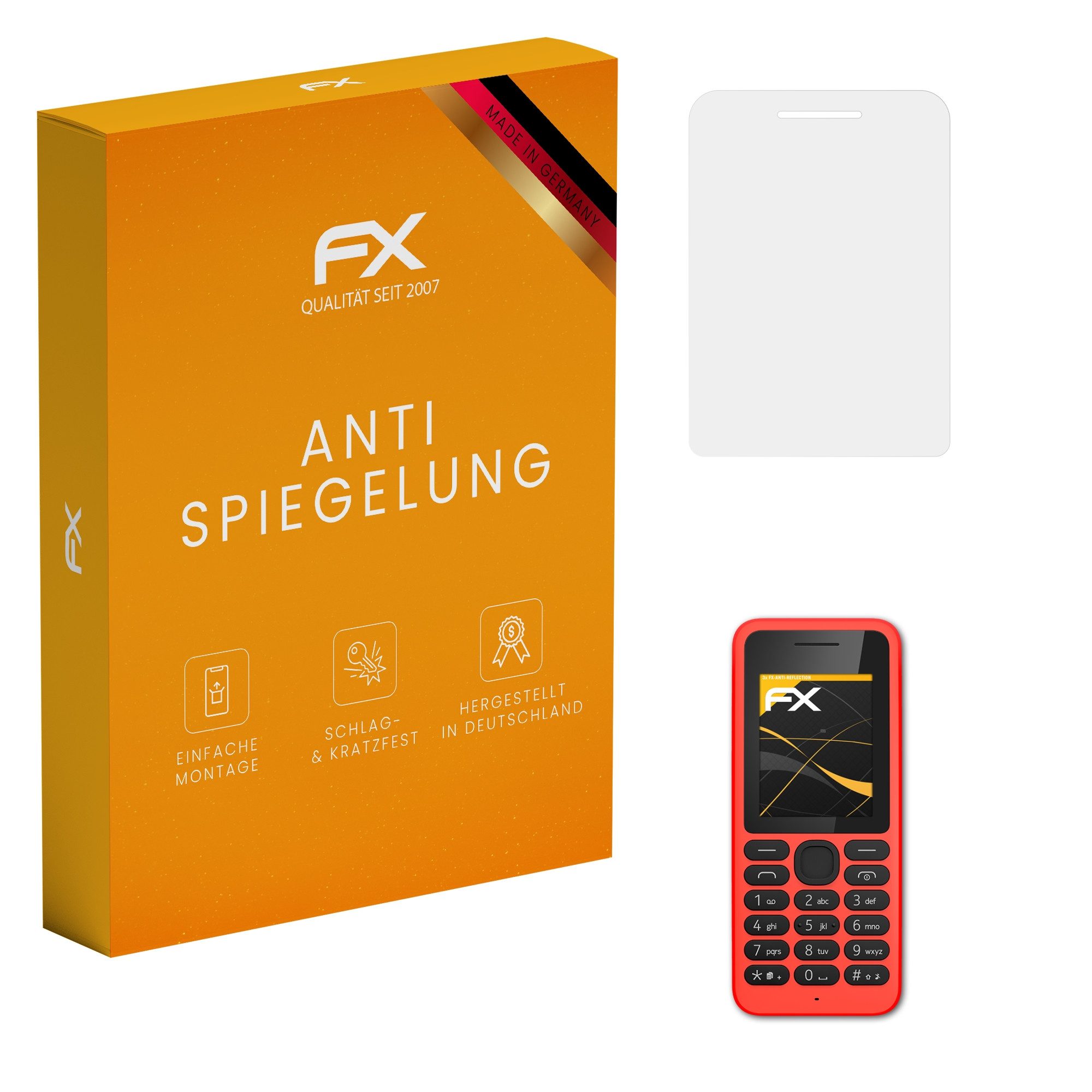 atFoliX Schutzfolie für Nokia 130, (3 Folien), Entspiegelnd und stoßdämpfend