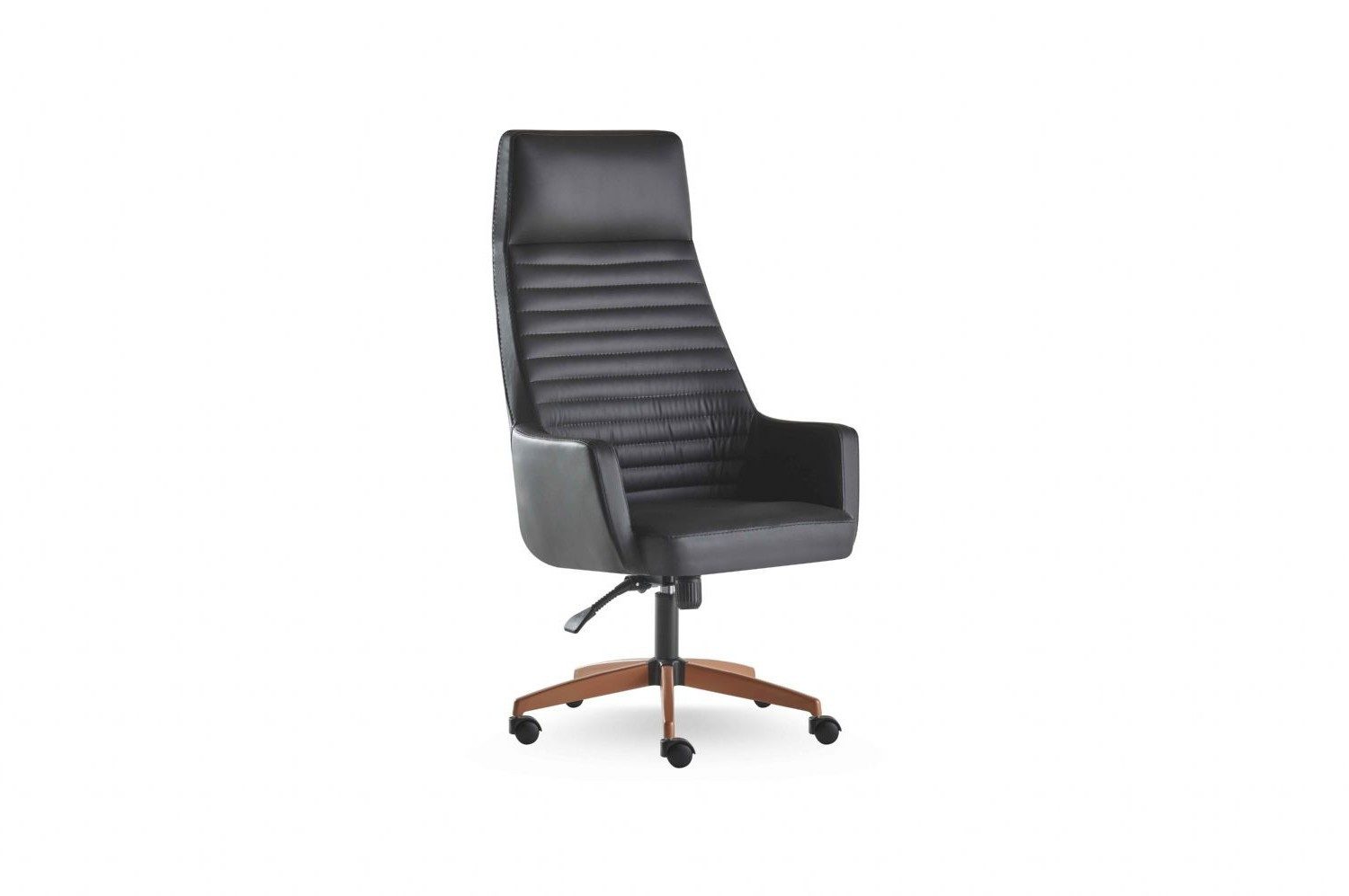 Xlmoebel Bürostuhl Schwarzer Drehstuhl mit Lederbezug und Edelstahl-Rollen (1 St), Made in Europa