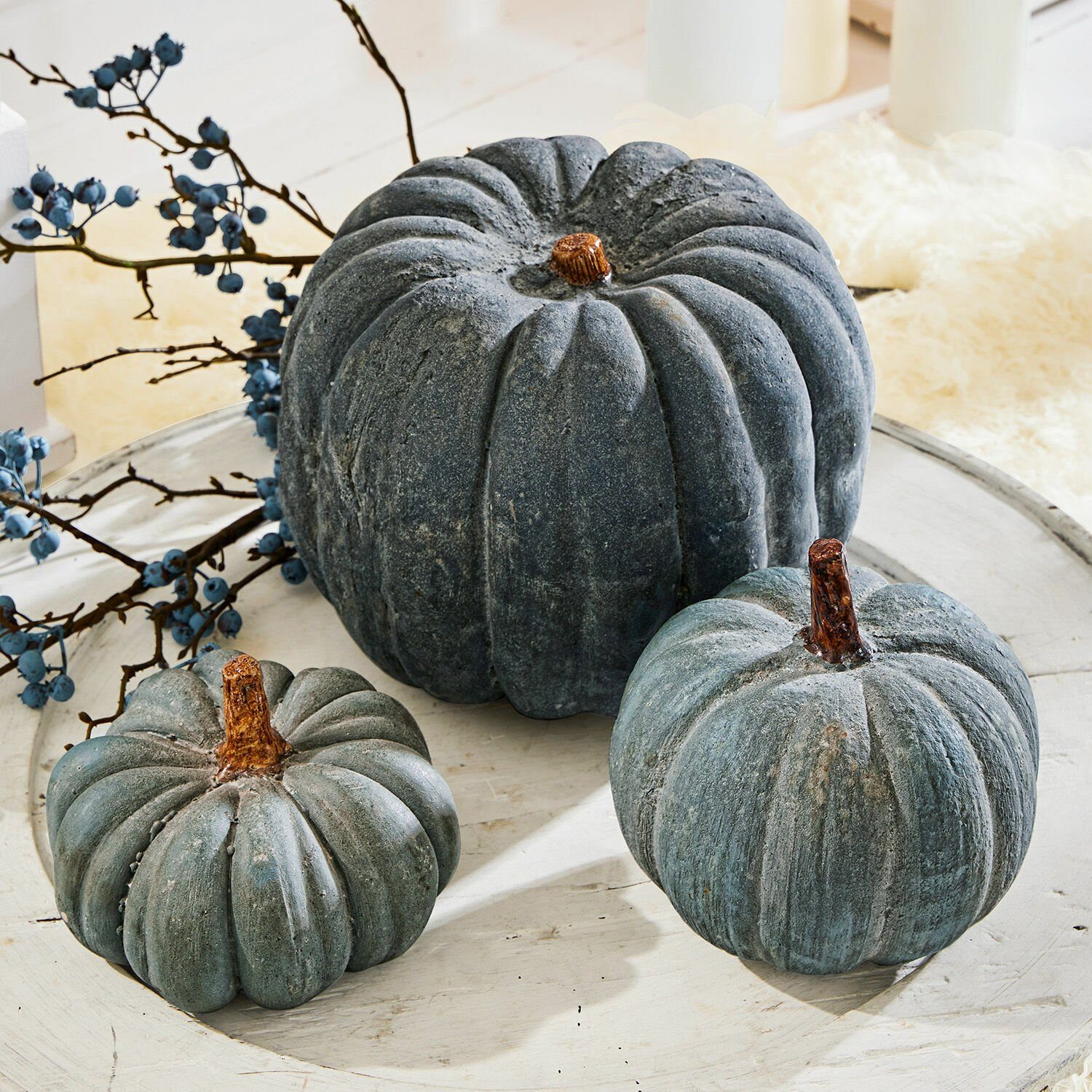 Mirabeau Dekoobjekt Kürbis 3er Pumpkin Set blau
