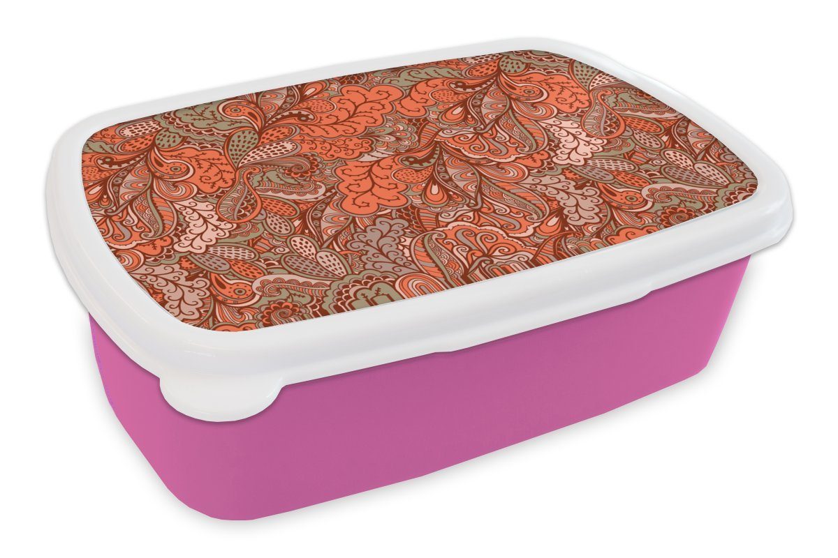 MuchoWow Lunchbox Vintage - Flora (2-tlg), Brotdose Mädchen, Kunststoff, Snackbox, - für Kunststoff Brotbox Erwachsene, rosa Kinder, Muster