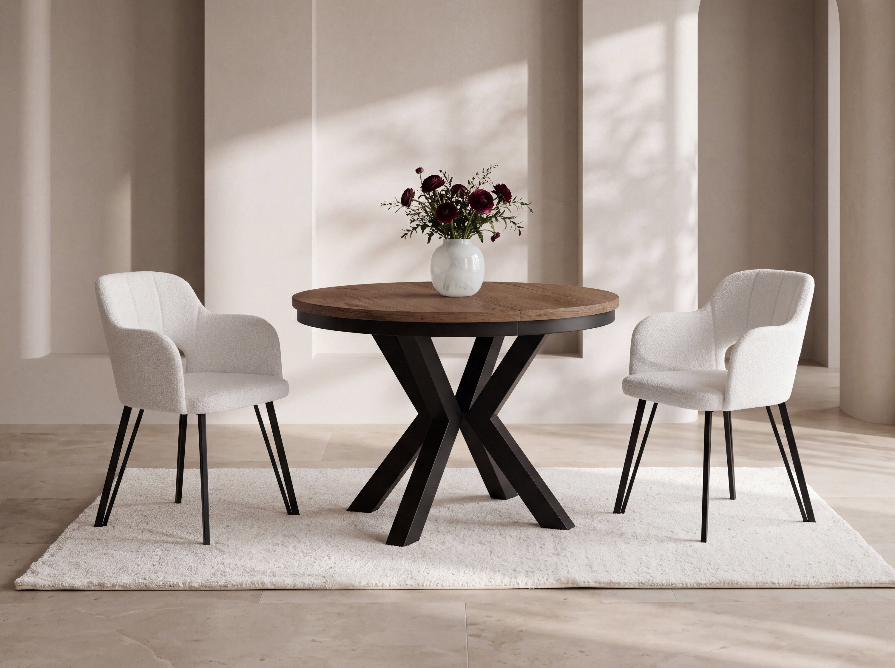 WFL GROUP Esstisch Clara im Loft-Stil rund ausziehbar mit schwarzen Metallbeinen (MADE IN EU, erhältlich in zwei Größen – 100/120 cm, ausziehbar auf 180/200 cm), platzsparender Industrial Tisch in Holzoptik für Wohnzimmer oder Küche