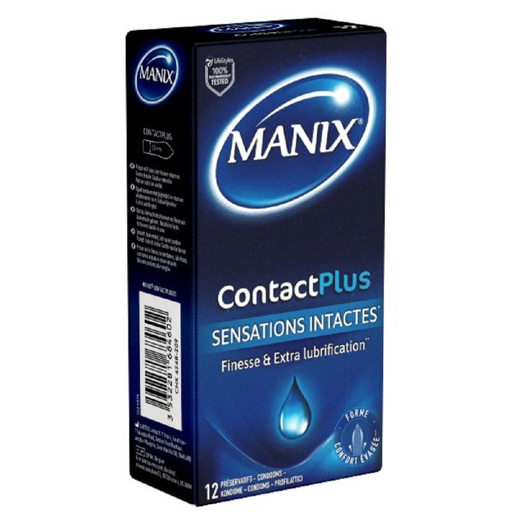 Manix Kondome Contact PLUS - Sensations Intactes (extra feucht & hauchdünn) Packung mit, 12 St., hauchzarte französische Kondome, Kondome für Sicherheit und intensives Gefühl