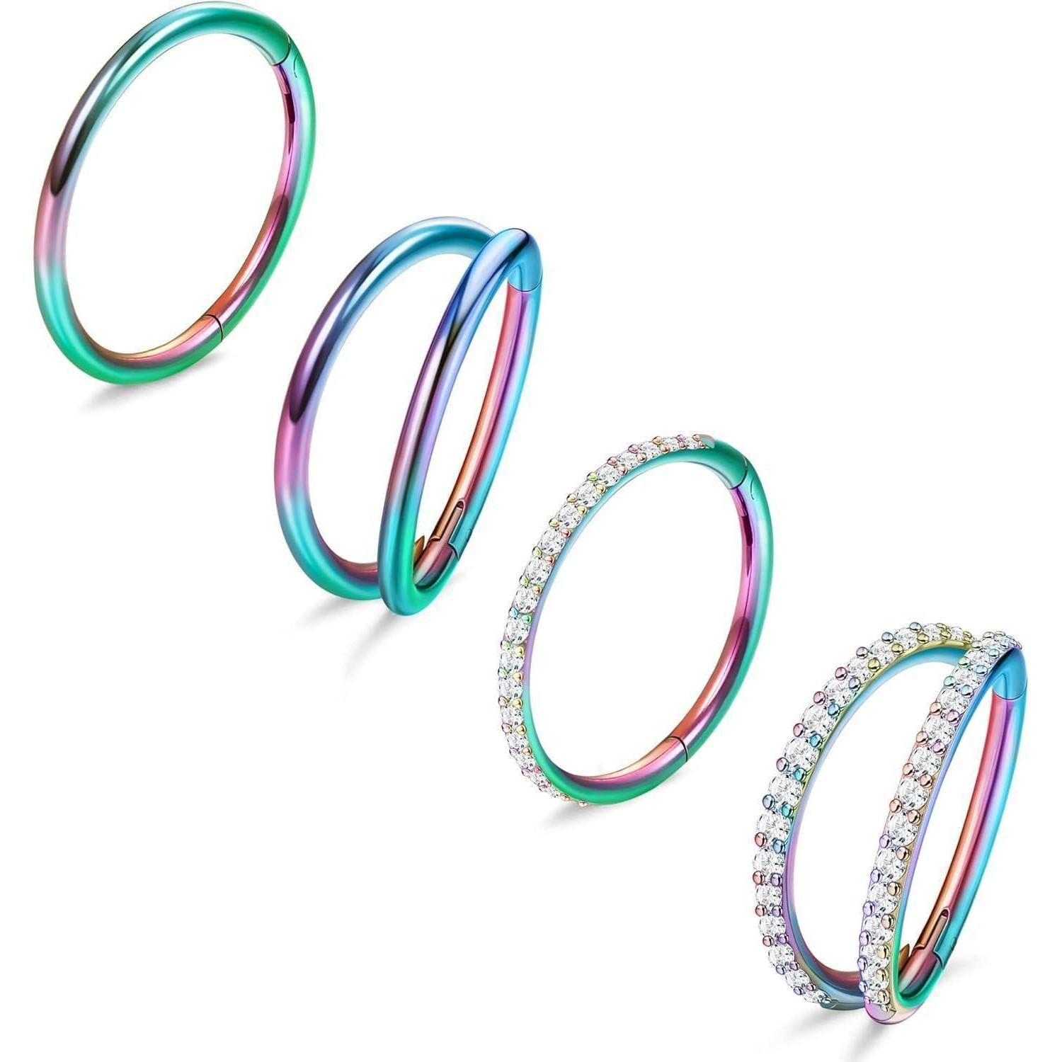 Dochais Nasenpiercing-Set 4 Stück Nasenringe Edelstahl Hoop Nose Ring Set Silber Gold 8mm 10mm