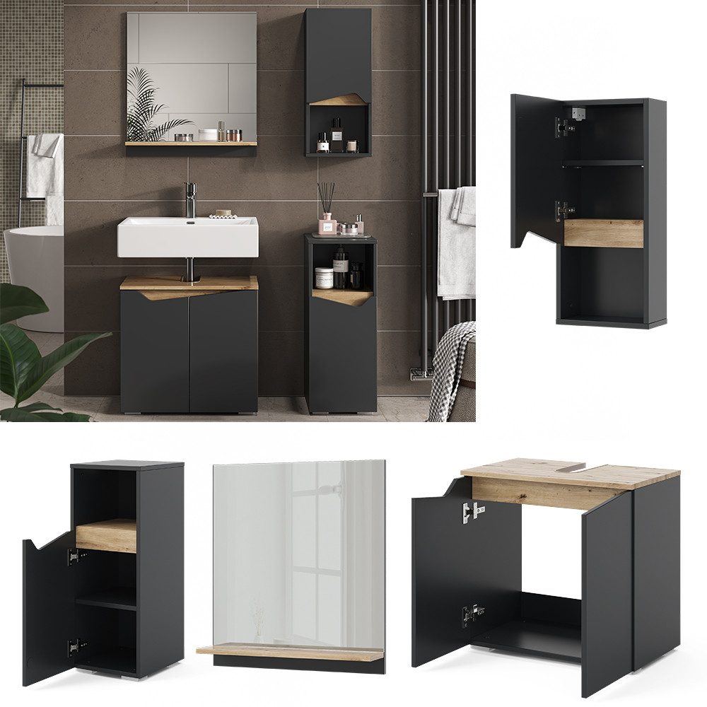 Vicco Badmöbel-Set Marelle, Anthrazit/Artisan-Eiche, 4 Teile, günstig online kaufen