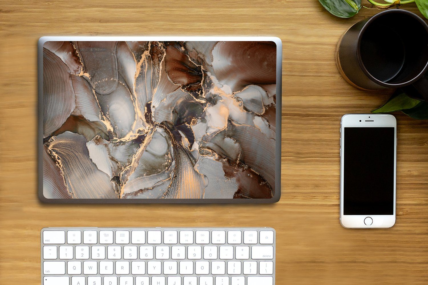 Thumbnail - MuchoWow Laptop-Aufkleber Grau - Gold - Marmor - Marmoroptik