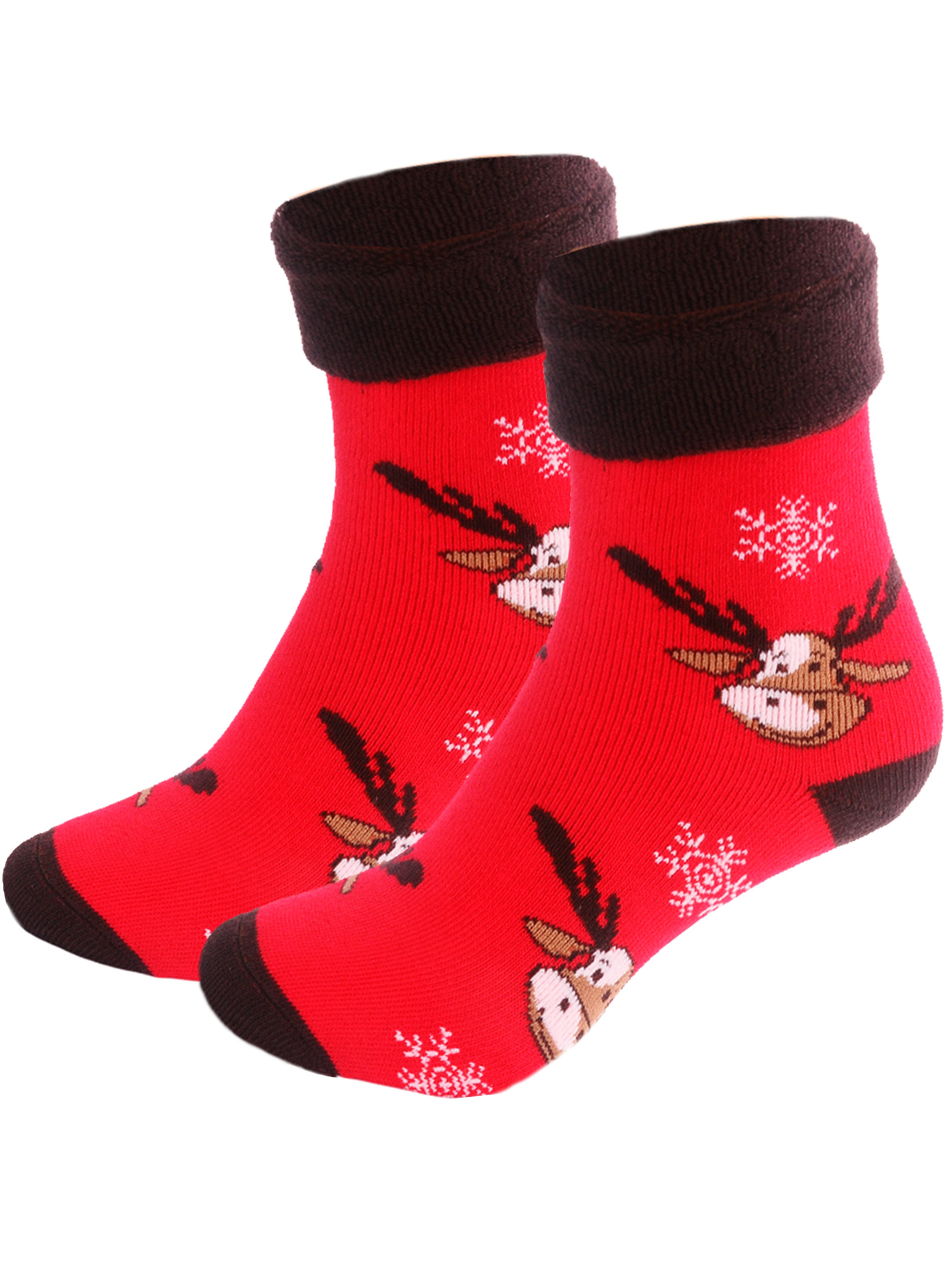 Martinex ABS-Socken Thermosocken Weihnachtssocken socks weihnachtliche Strümpfe mit ABS in Rot mit Rentieren Muster, 34 35 36 37 38 39 40 41 42
