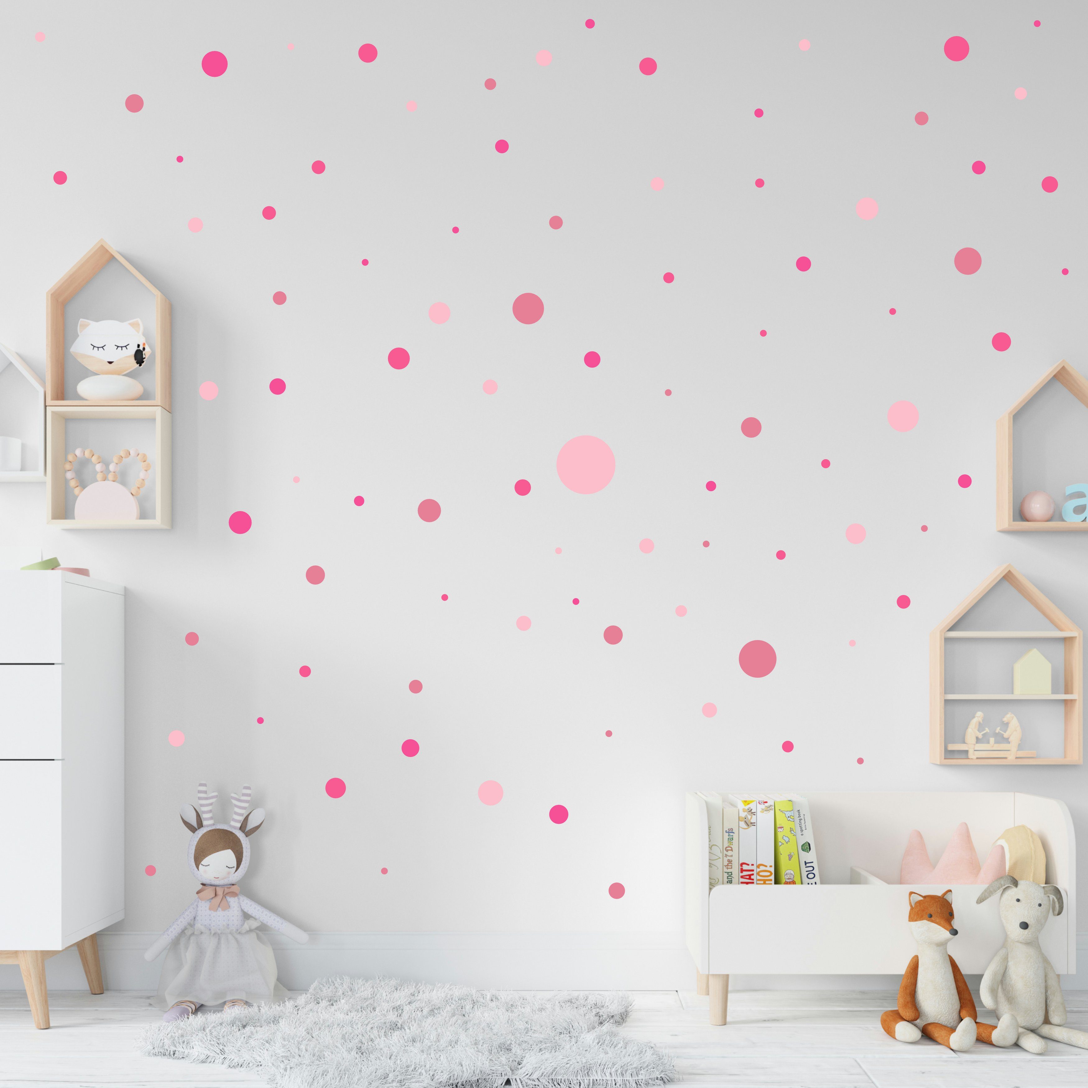 PUNALU Wandtattoo Set für selbstklebend, 2 176 Wandtattoo Babyzimmer Kinderzimmer rückstandslos Stück abziehbar Aufkleber, rosa Kreis