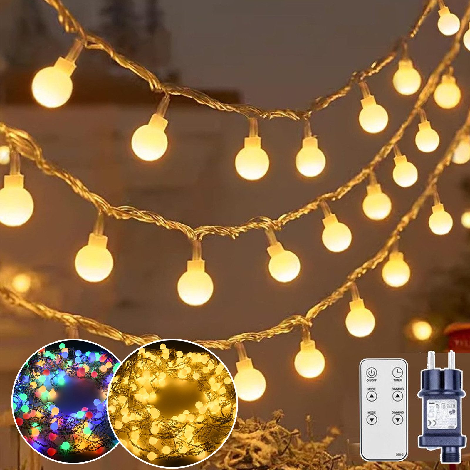 XERSEK LED-Lichterkette Dimmbare Lichtergirlande mit Fernbedienung, 5–20m, Warmweiß/Kaltweiß, 144-600 LEDs, 8-11 Lichtmodi, Timer, IP44, Kettbar