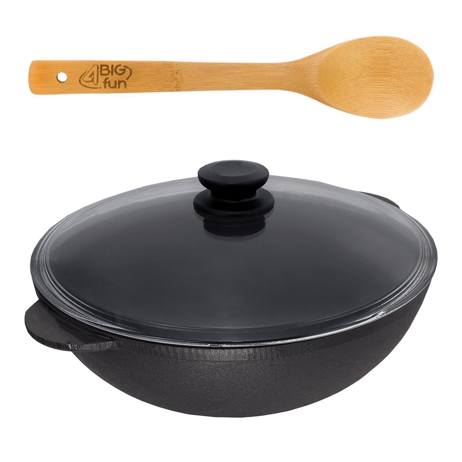 4BIG.fun Wok Gusseisen Asia Schmortopf 30 cm Wok-Bratpfanne, Gusseisen (Wokpfanne)