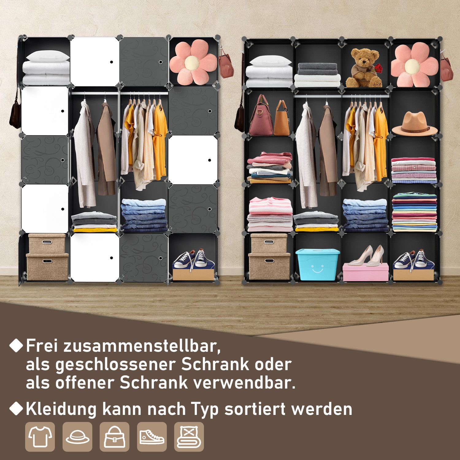 Clanmacy Kleiderschrank Kleiderschrank DIY Kombischrank, 20 Würfel Garderobe – Bild 3 von 5