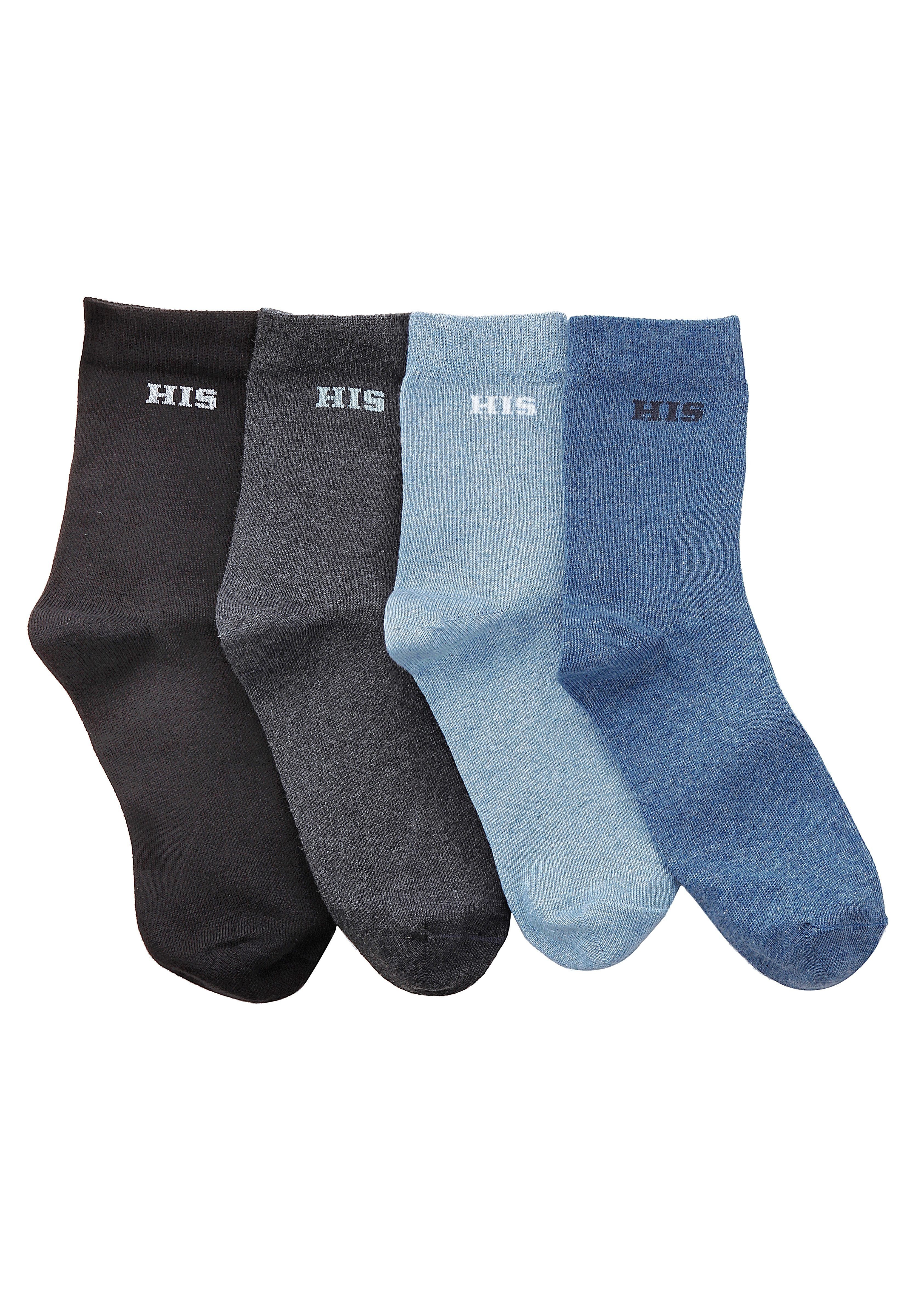 H.I.S Basicsocken Damen Herren Ringel und uni Socken (Packung, 4-Paar, Gr. 35-38 bis 43-46) mit eingestricktem Markenlogo – Bild 3 von 5
