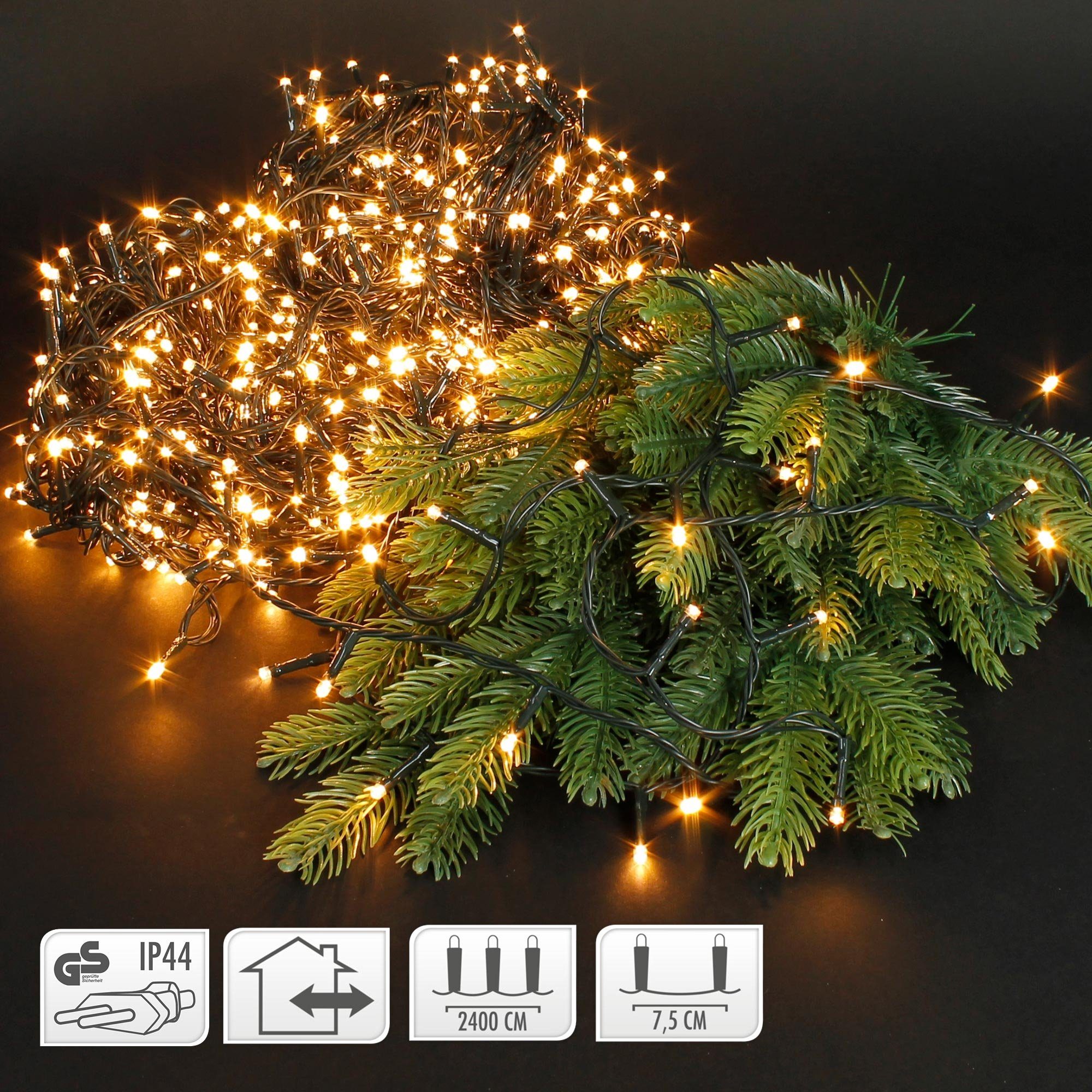 ECD Germany LED-Lichterkette 24 Lichterkette LEDs m mit Warmweiß LED 320 Weihnachtsbaumschmuck