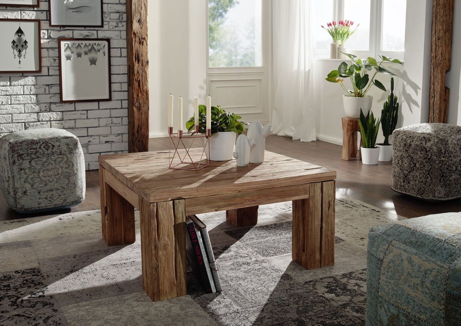 Massivmoebel24 Couchtisch Couchtisch Teak 90x90x45 BASSANO #104