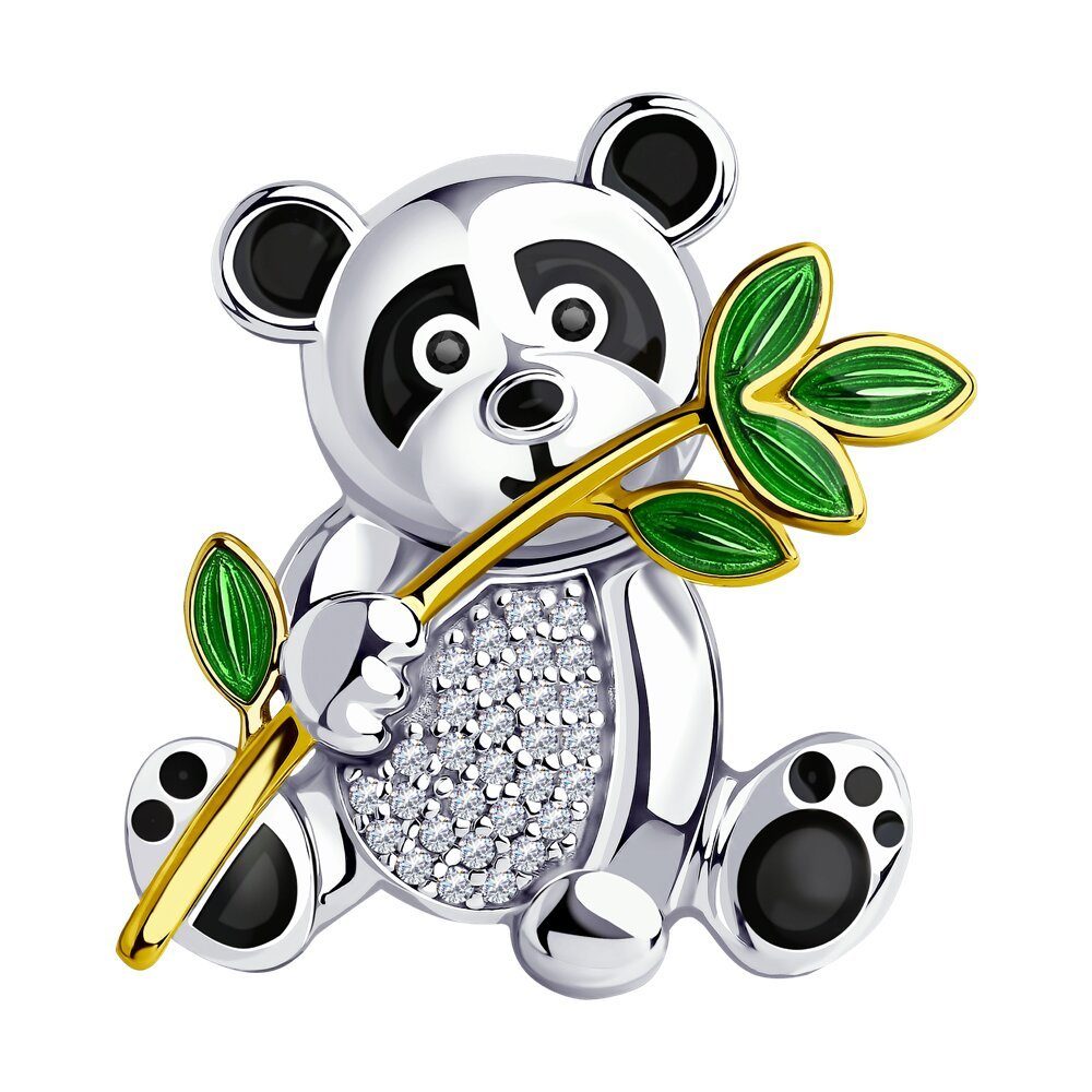 Secretforyou Brosche Brosche Anstecknadel Sterlingsilber Emaille Zirkonia Steine Panda, 925 Sterlingsilber