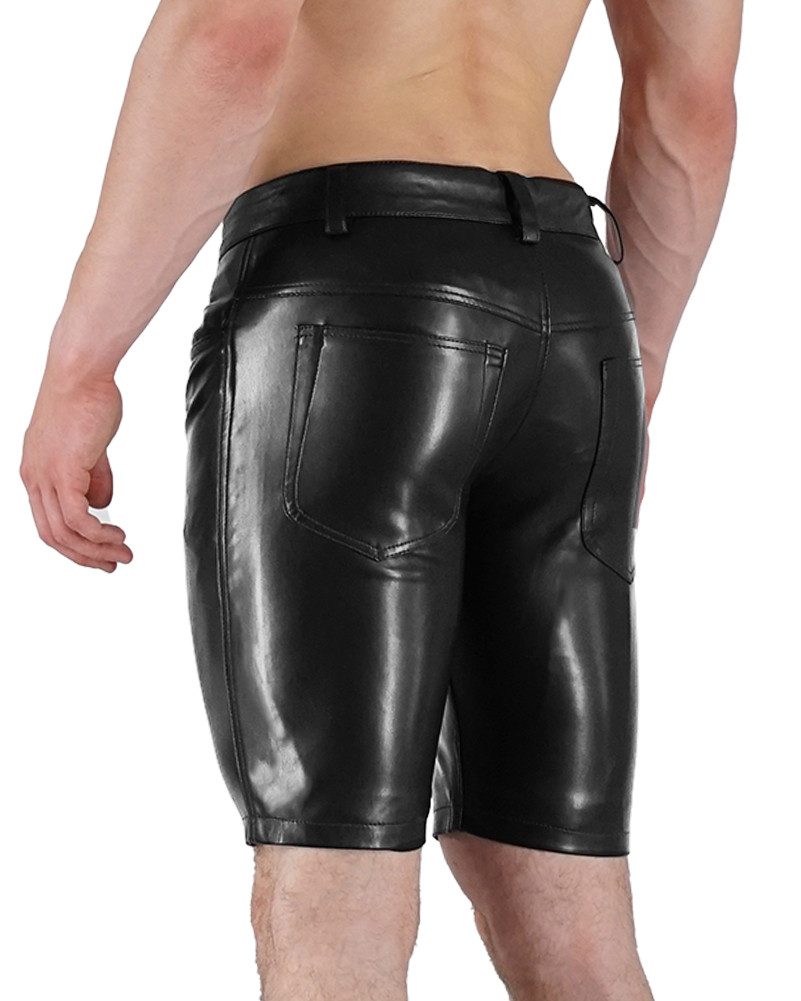 BOCKLE Lederhose Bockle® Faux Leather Pants Button Tap Kunstleder Shorts Leder