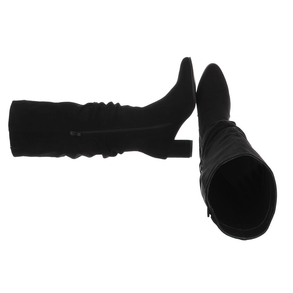 Ital-Design Damenstiefel kniehoch mit Blockabsatz und Raffungen Stiefel (92002425) Blockabsatz Stiefel in Schwarz