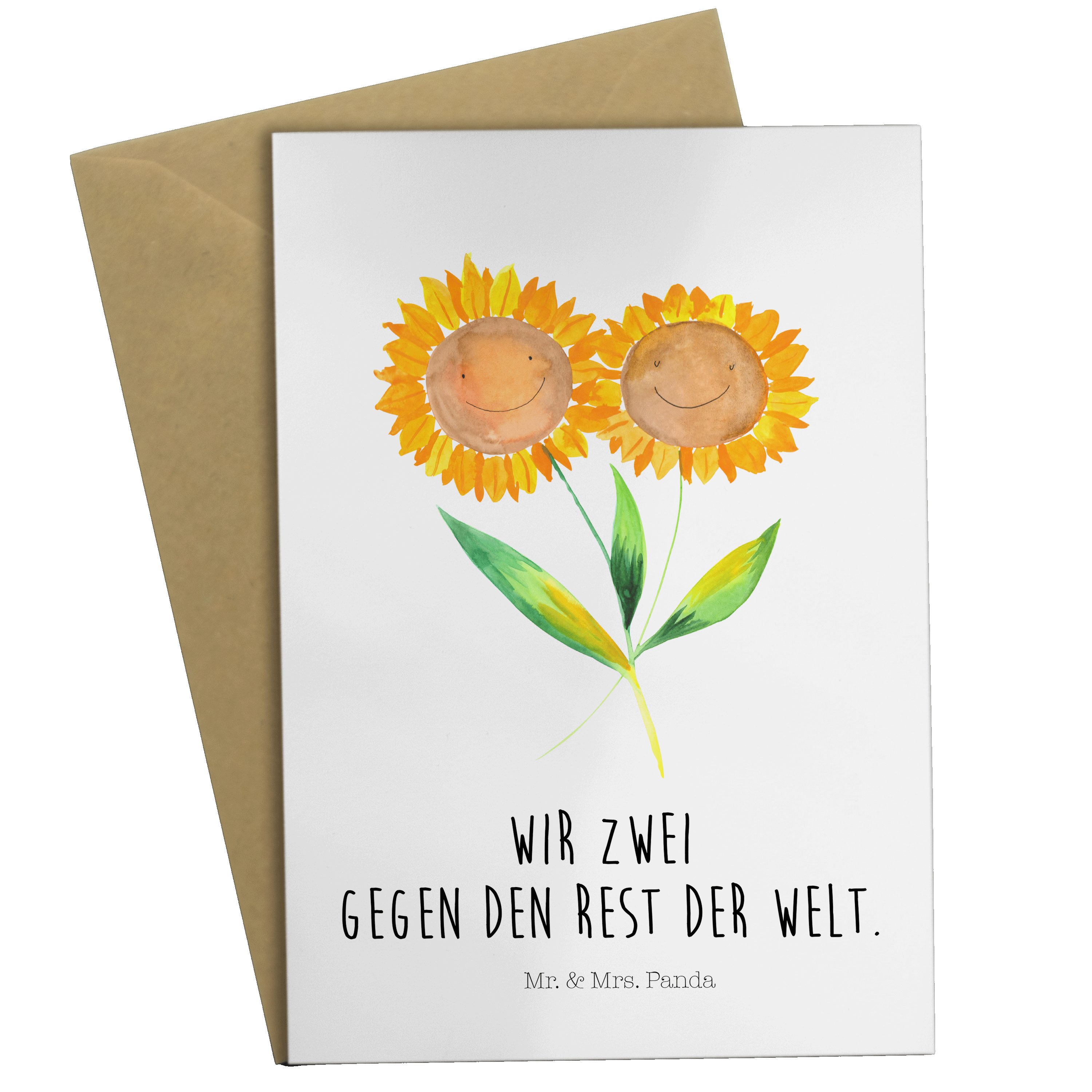 Mr. & Mrs. Panda Grußkarte Sonnenblume - Weiß - Geschenk, Garten, Hochzeitskarte, Glückwunschkar