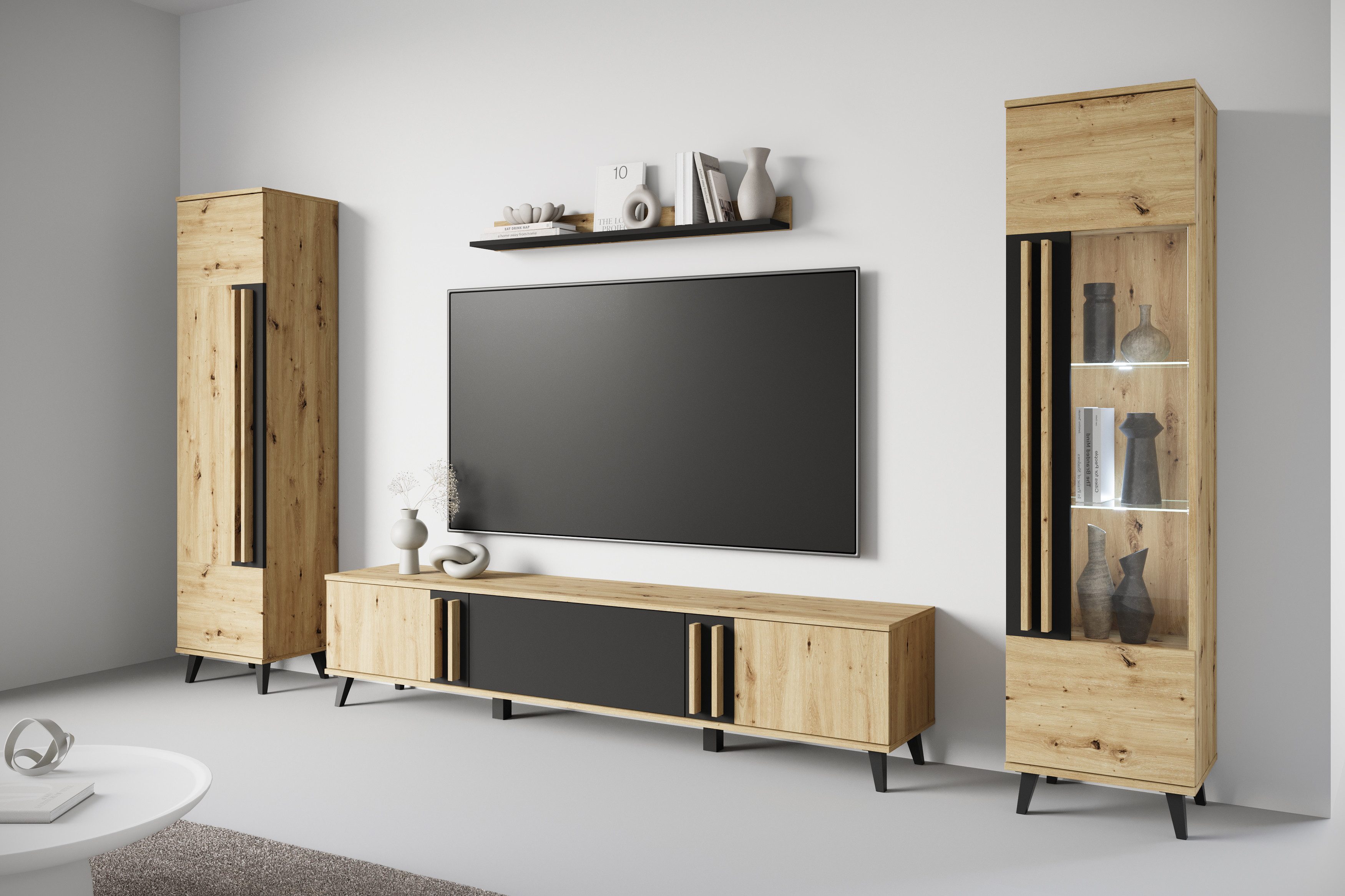 INOSIGN Wohnwand Helsinki, Modernes Set mit verglaster Vitrine, (Komplett-S günstig online kaufen