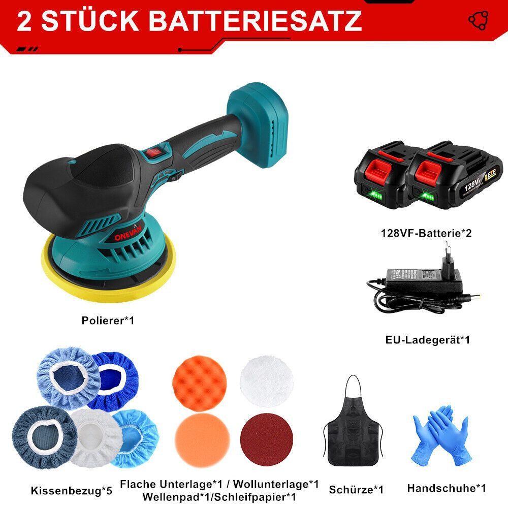 ONEVAN Cordless Polisher 6 Inch Car Polisher Buffer 6 Variable Speed, (with 2 x Batteries, Mini 6 Inch Eccentric Car Polisher Set), with 2 x Batteries, Eccentric Car Polisher Set