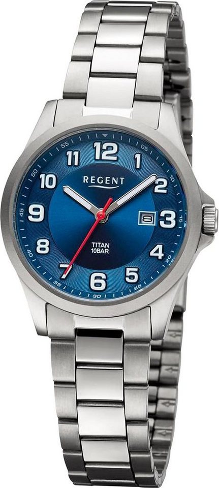 Regent Quarzuhr Regent Damen Armbanduhr Analog, Damen Armbanduhr rund,  extra groß (ca. 31mm), Metallarmband, Titangehäuse
