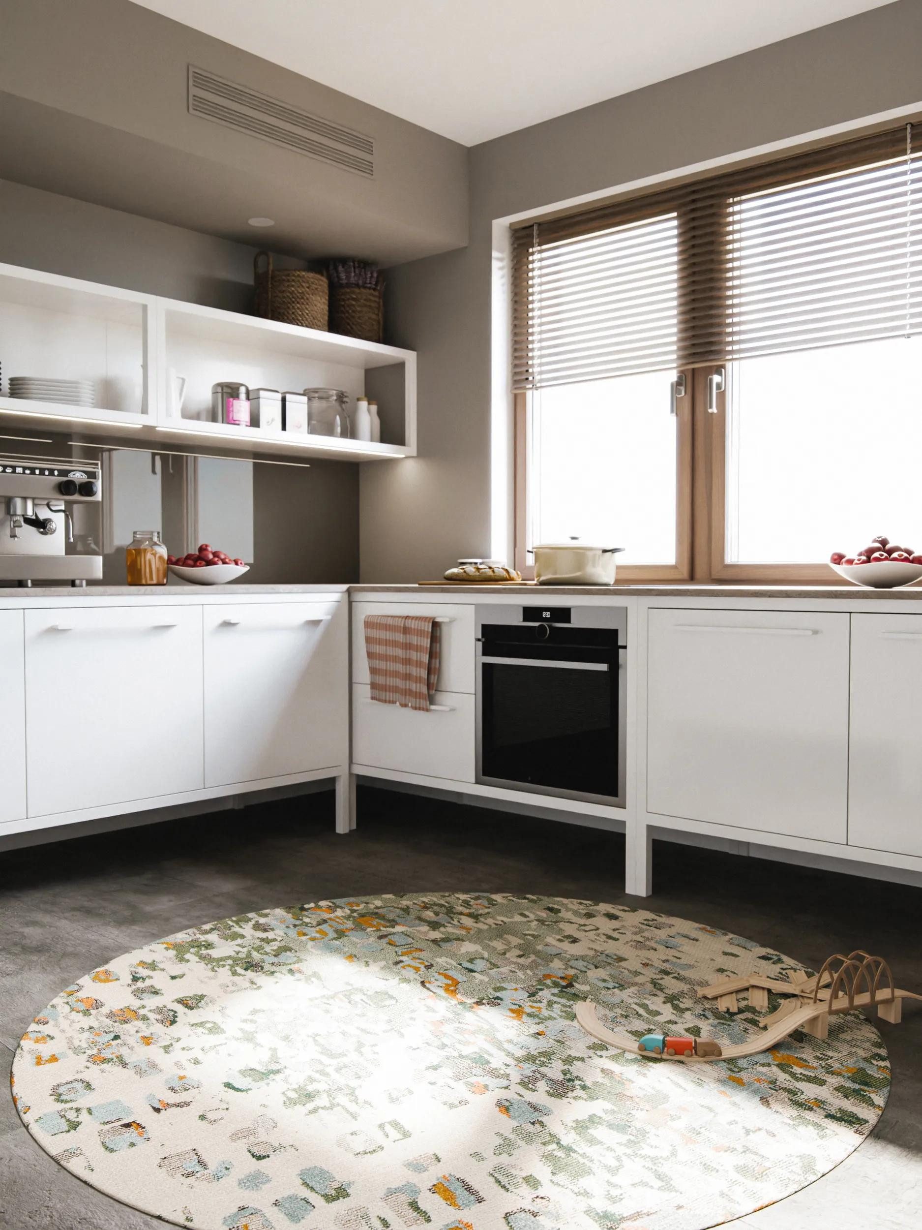 benuta Teppich Casa, rund, Höhe: 11 mm, Teppich Wohnzimmer, Esszimmer, Schlafzimmer, Flur, Farbenfroh, Retro