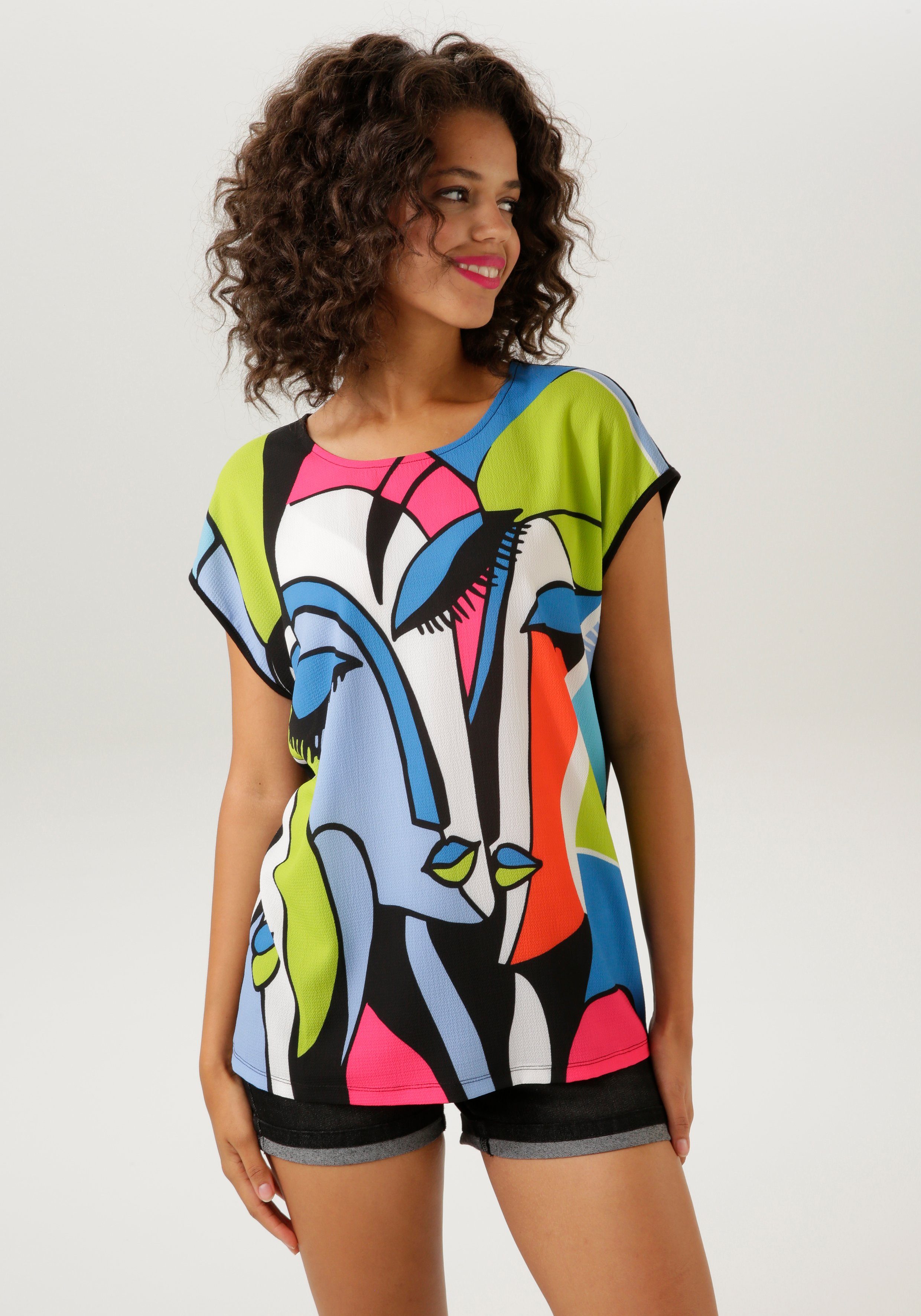 Aniston CASUAL Shirtbluse mit kunstvollem Gesicht günstig online kaufen