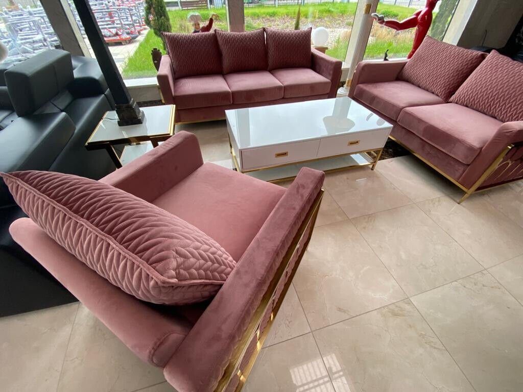 JVmoebel Sofa Sofa Couch 3 Sitz 3+2+1 Samt Design Sitzer Sofort, Teile Sofas Polster Metall