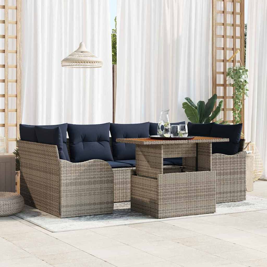 vidaXL Loungesofa Garten-Sofa-Set 7 Stk. Grau und Marineblau, 7 Teile