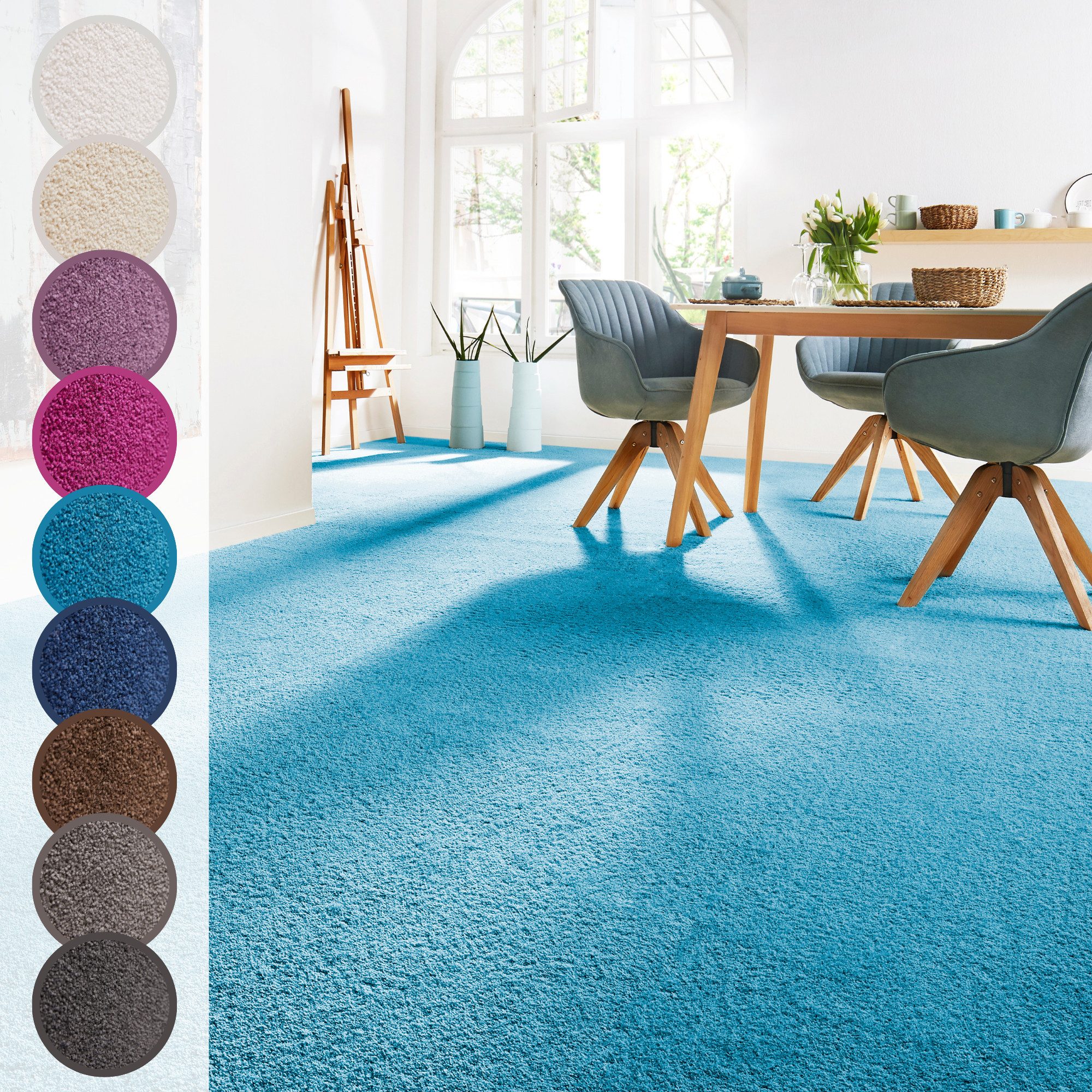 Andiamo Килими Sophie, Frisee-Velours, Made in Netherlands, rechteckig, Höhe: 12 mm, Uni Farben, Breite 400 cm oder 500 cm, strapazierfähig & pflegeleicht