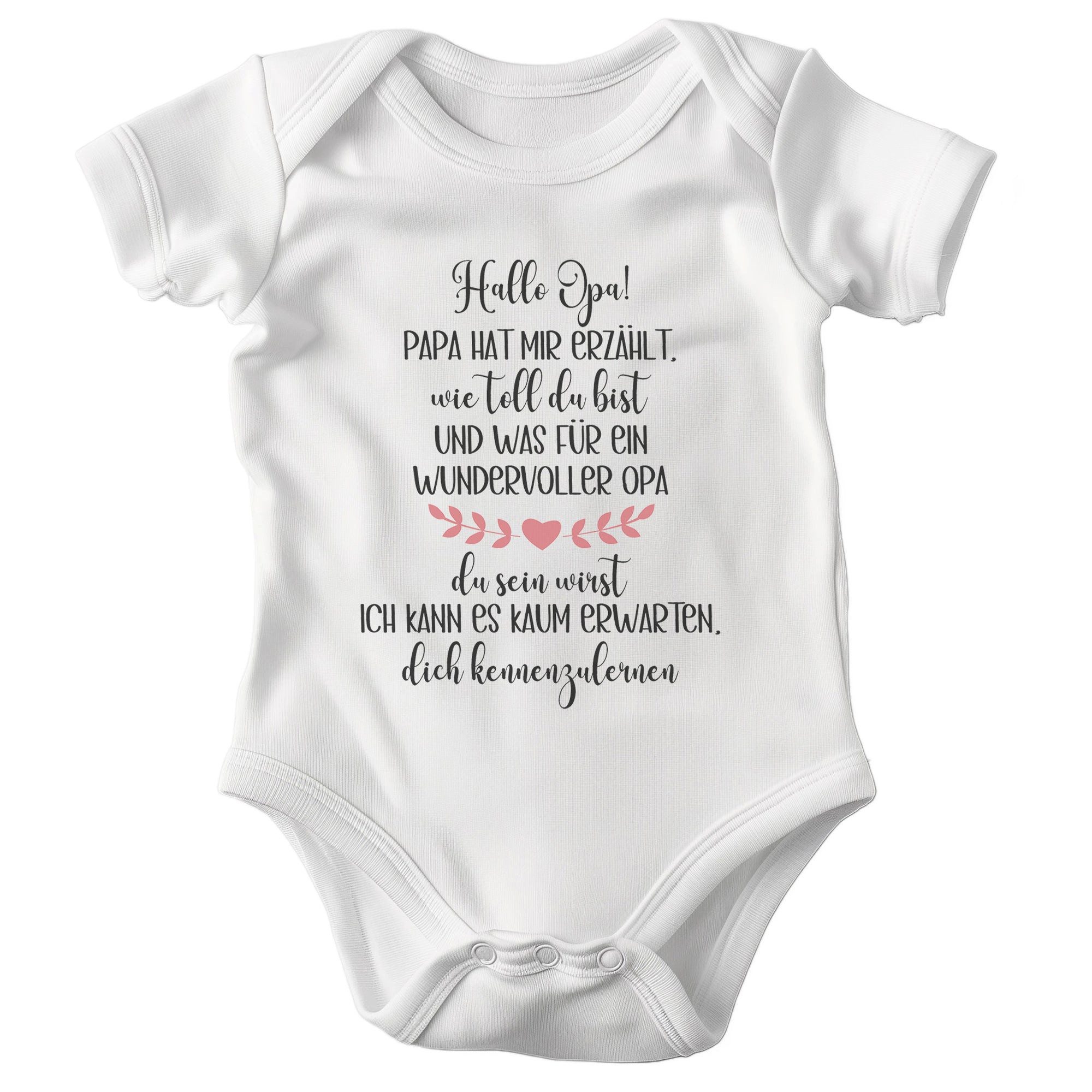 Kurzarmbody Bio Unisex Babybody Hallo Opa Weiss Strampler Babyparty Geschenk Motiv