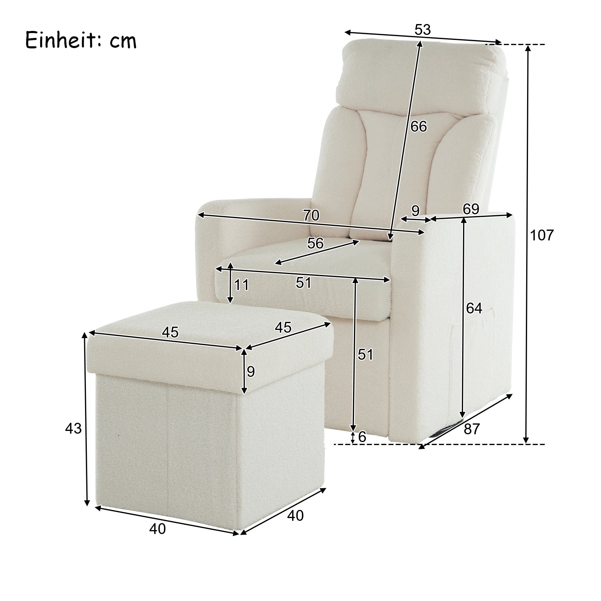 drehbarem Metallgestell, mit Sofa Fußstütze Celya Relaxsessel Drehsessel, Plüschsessel und Sessel