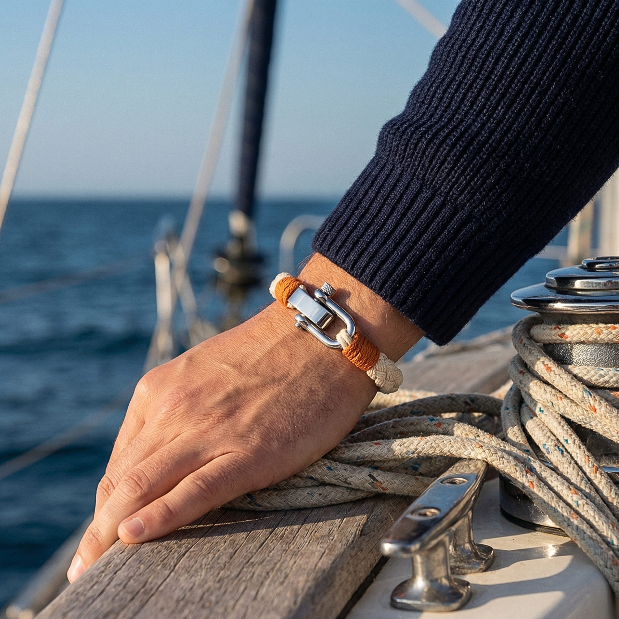 UNIQAL.de Armband Maritimes Segeltau-Armband mit Edelstahl-Schäkel – nautisch, unisex (hochwertiges Segeltau, Edelstahl-Schäkel, zeitloses Design, langlebige Qualität, ideal für Alltag & Freizeit), sorgfältig verarbeitet